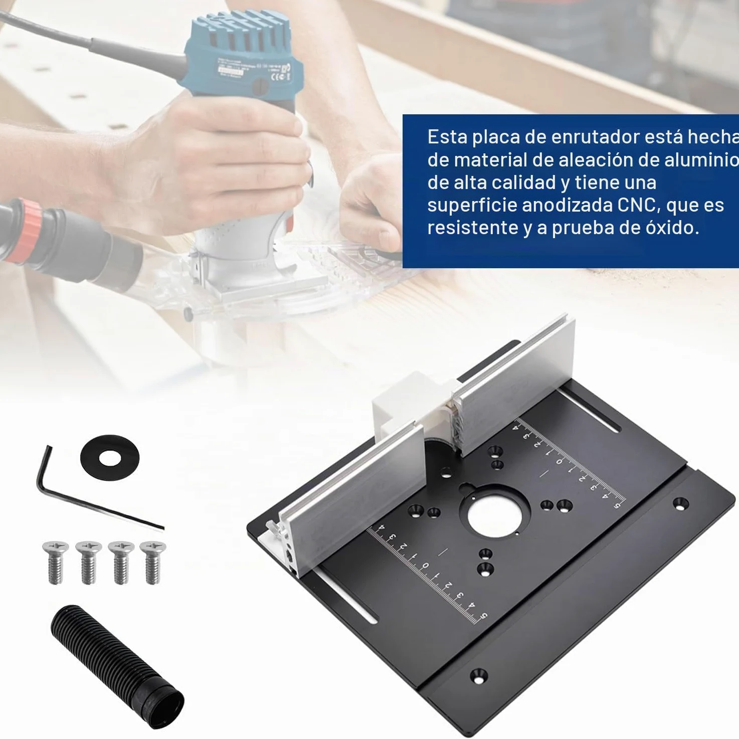Juego de 3 Placa de Inserción de Mesa de Fresadora de Enrutador de Aluminio, Mesa para Fresadora, Herramienta Auxiliar de Grabado con Inglete, con Medidor de Inglete para Bancos de Carpintería (Negro)