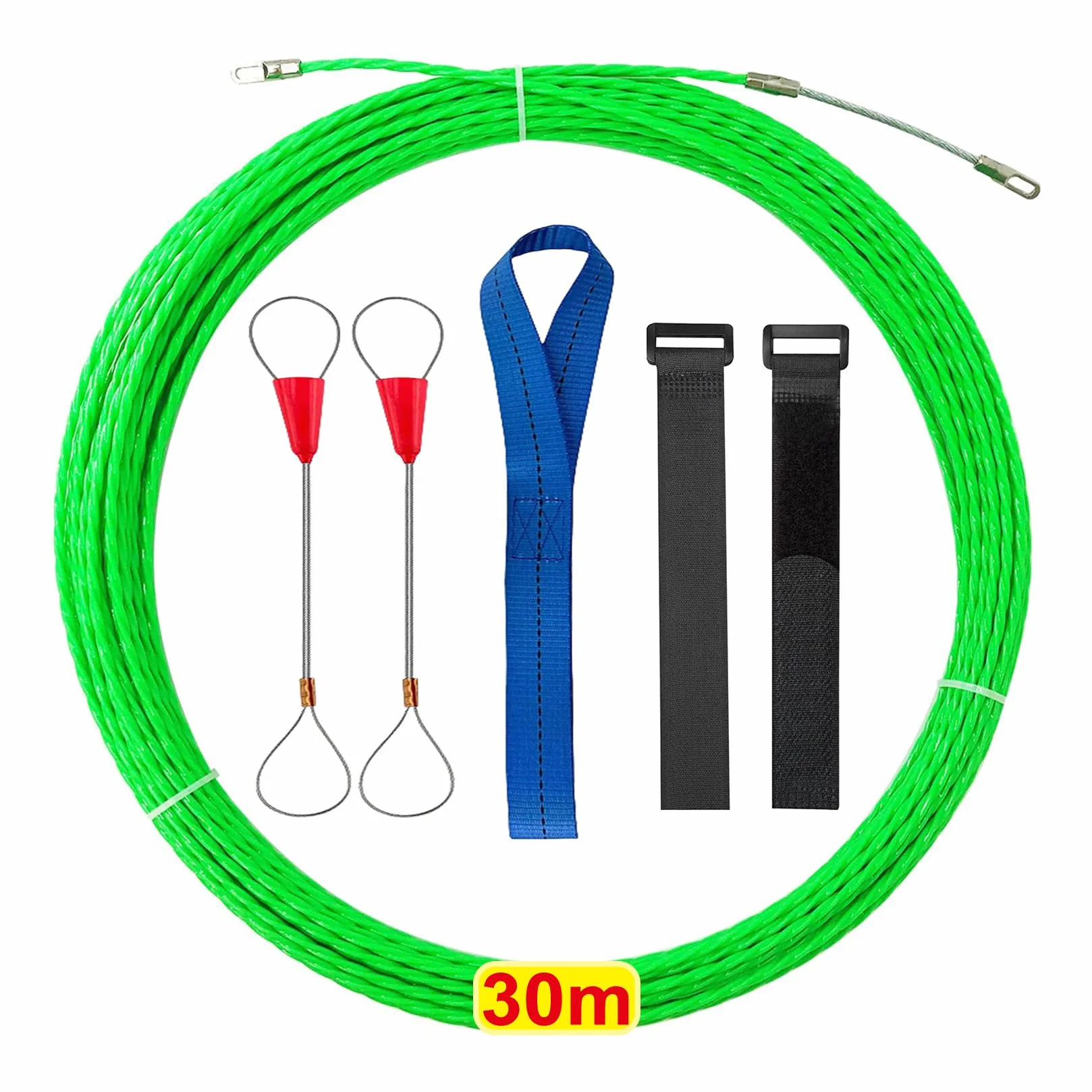 Cinta de Tracción Espiral para Cables, Ayuda para Tirar Cables con Resorte, 30 m