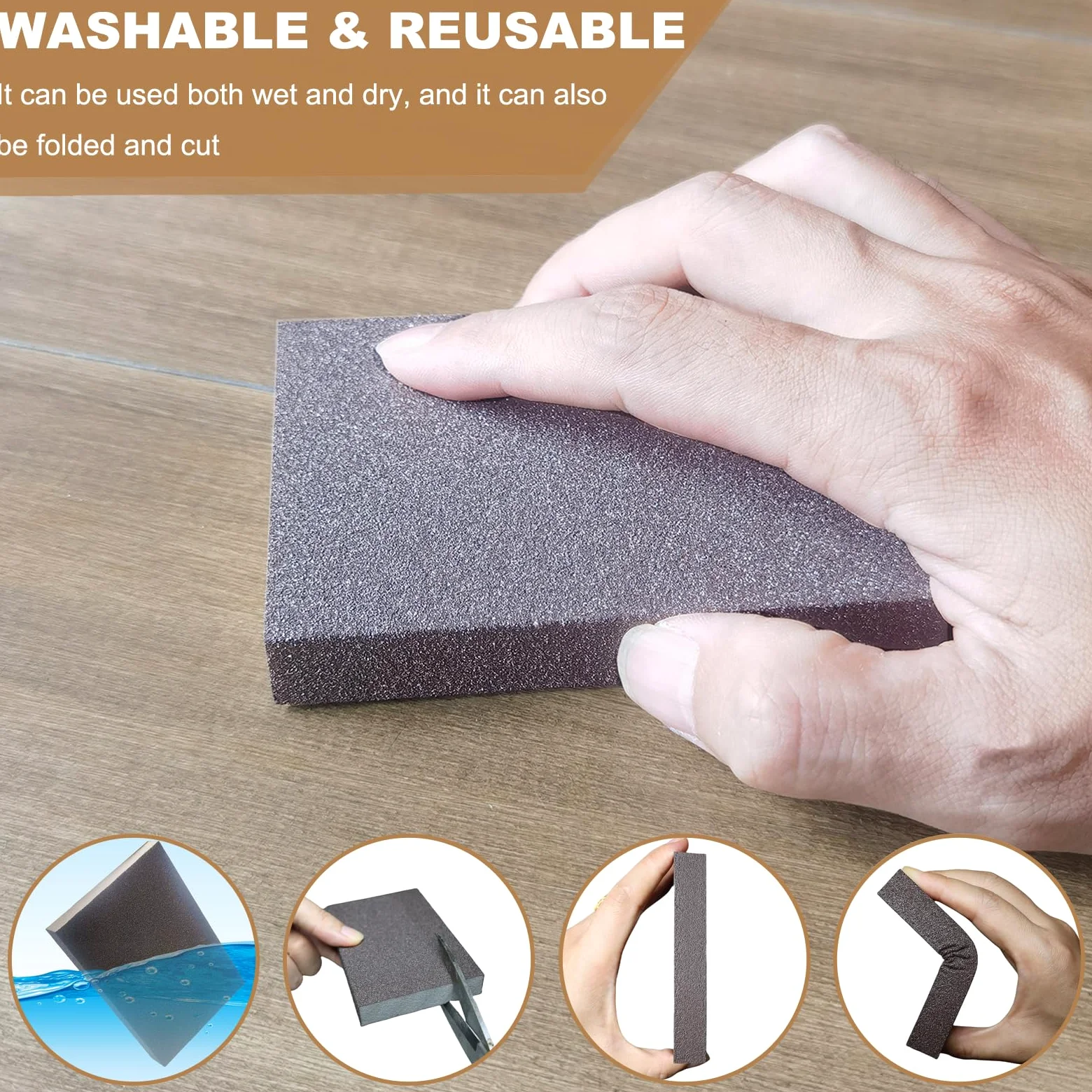 6 bloques de lijado, lavables y reutilizables, ideales para ollas, cepillo, sartén, esponja, gafas, lijado, madera, lijado de metal (grano 220)