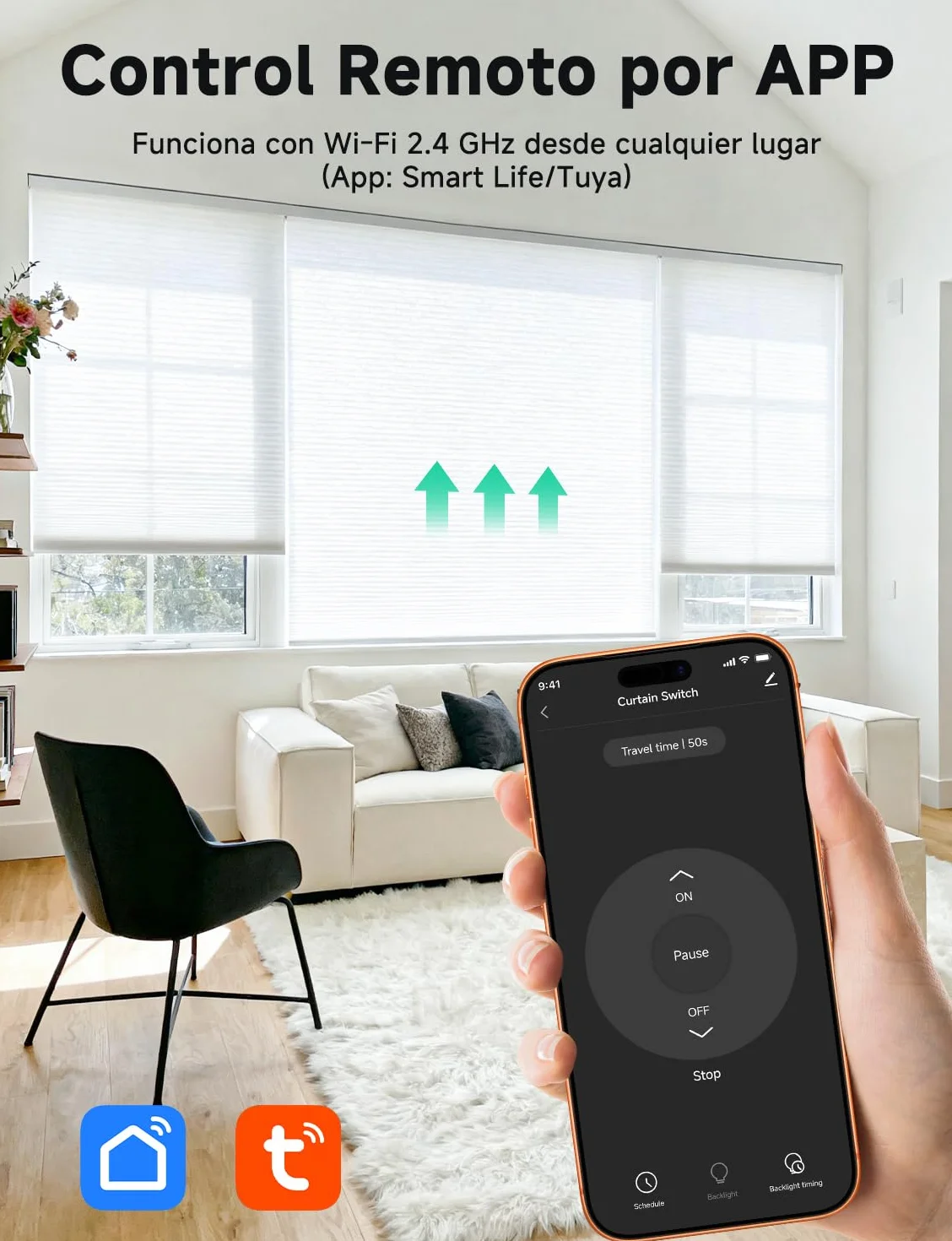 【LED Controlable】Wifi Interruptor Persiana, Etersky Interruptor Táctil Inteligente WiFi Controlable de APP y Voz, Compatible con Alexa/Google Home con Temprizador para Motor Persiana Tubular