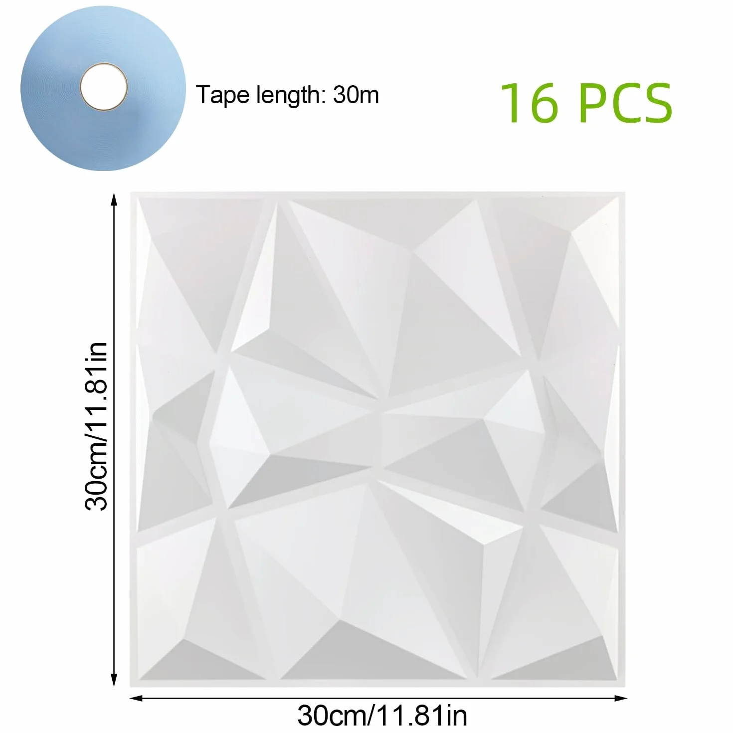 16 Piezas Panel de Pared de 3D Diamante 30 x 30 cm para Decoración de Paneles Decorativos en Blanco, Revestimiento de Paredes PVC, Resistentes al Agua, Resistentes al Calor, Inodoros, Blancos Mate