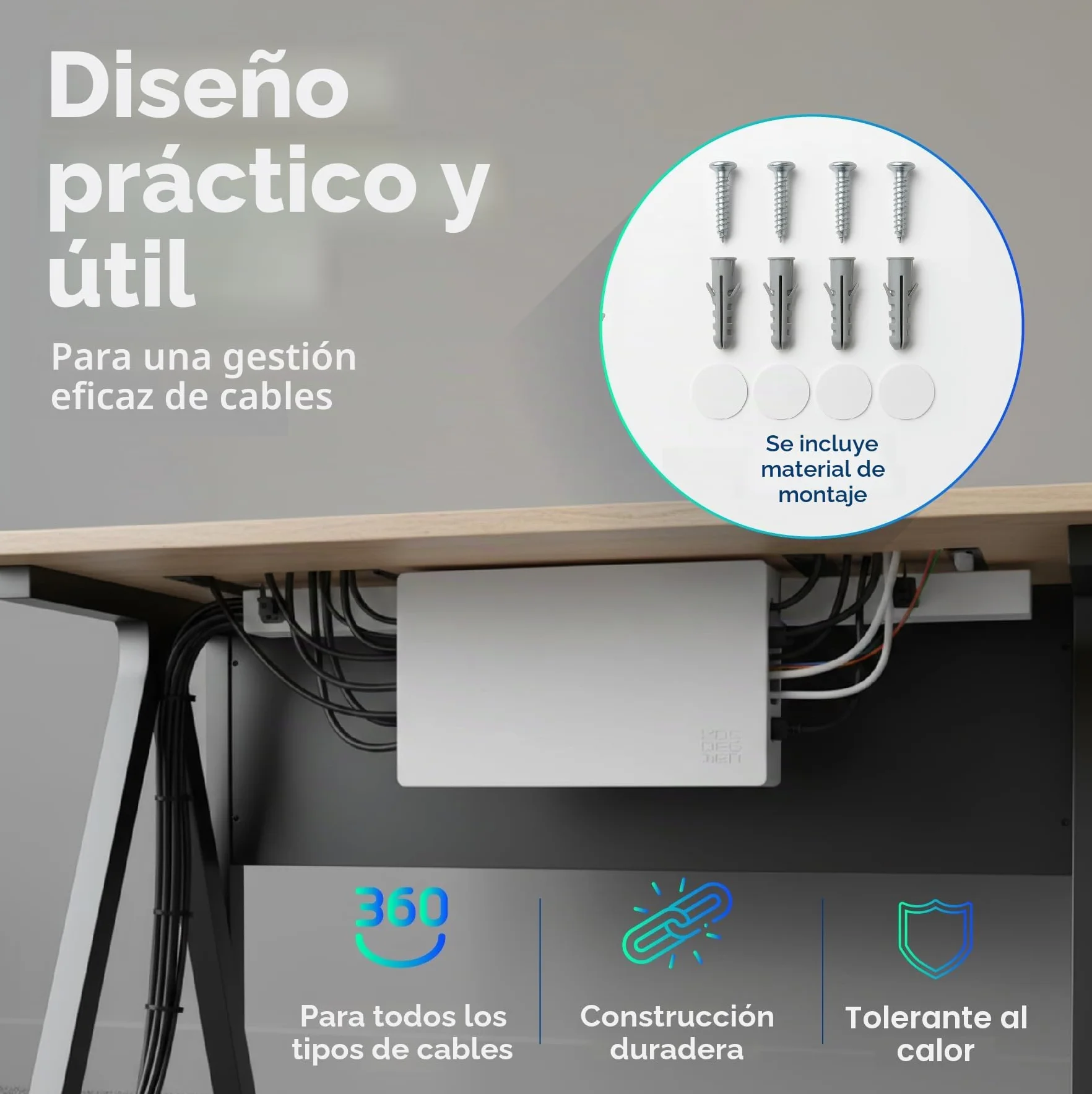 Caja de gestión de Cables para Cables, Elegante y Duradera Caja organizadora de Cables para Ocultar Cables y regletas, Caja de Cables de Montaje en Pared (Blanco)