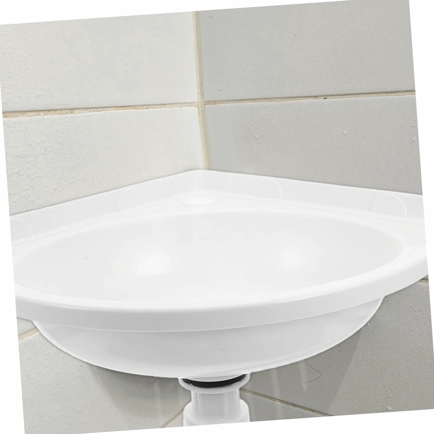 WOONEKY Lavabo de Baño Suspendido de Esquina Triangular en Plástico y Acero Inoxidable, Diseño Moderno para Optimización de Espacio y Fácil Mantenimiento en Baños Pequeños
