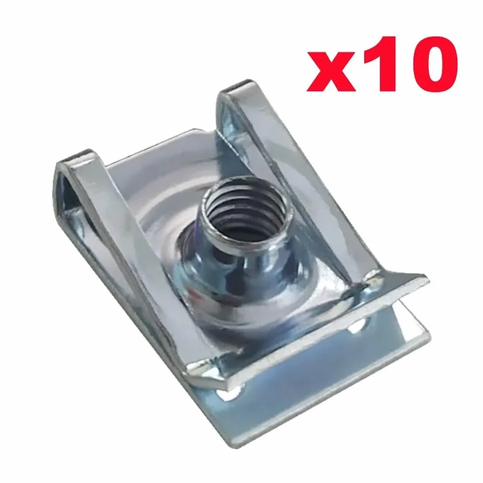 Kit de 10 tuercas en U - Clips tipo U M8 M6 M5 M4 con tuercas de láminas roscadas for coche, motocicleta, scooter, quad, ciclomotor(M6)