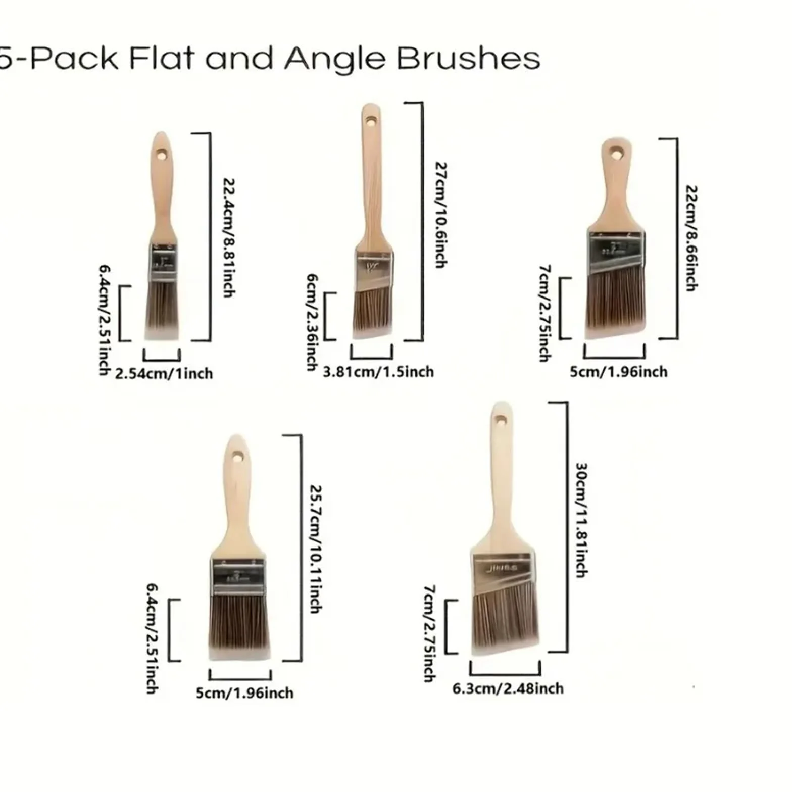 Pincel con mango de madera, Juego de 5 pinceles profesionales madera for pintar, planos y angulares, herramienta decorativa for bricolaje, for muebles paredes