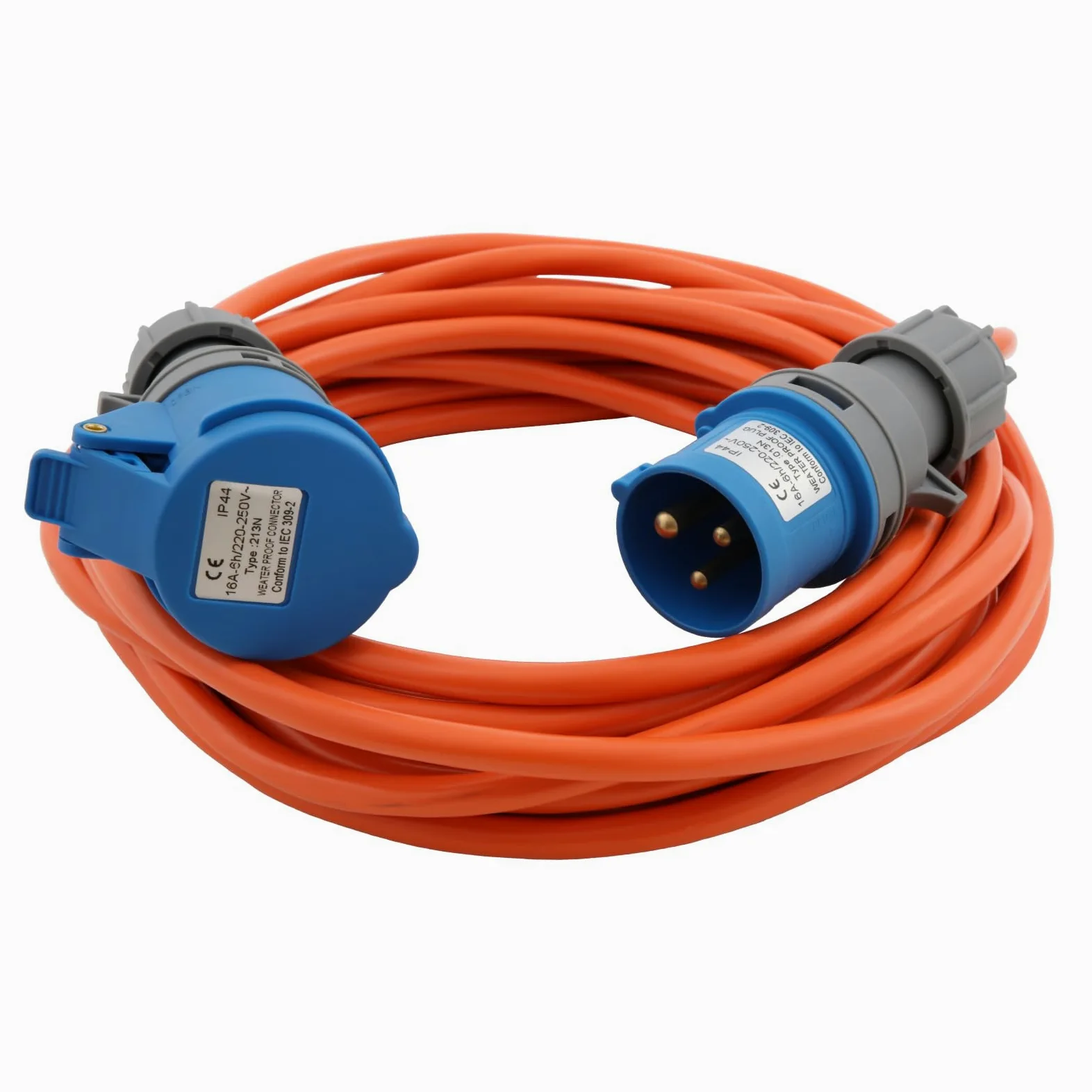 5m Cable Adaptador para Camping, Cable de extensión Industrial CEE 240V 3G2,5mm² en Color Naranja de señalización | IP44 Apto para Exteriores, Conector CEE 16A con para Camping & caravanas