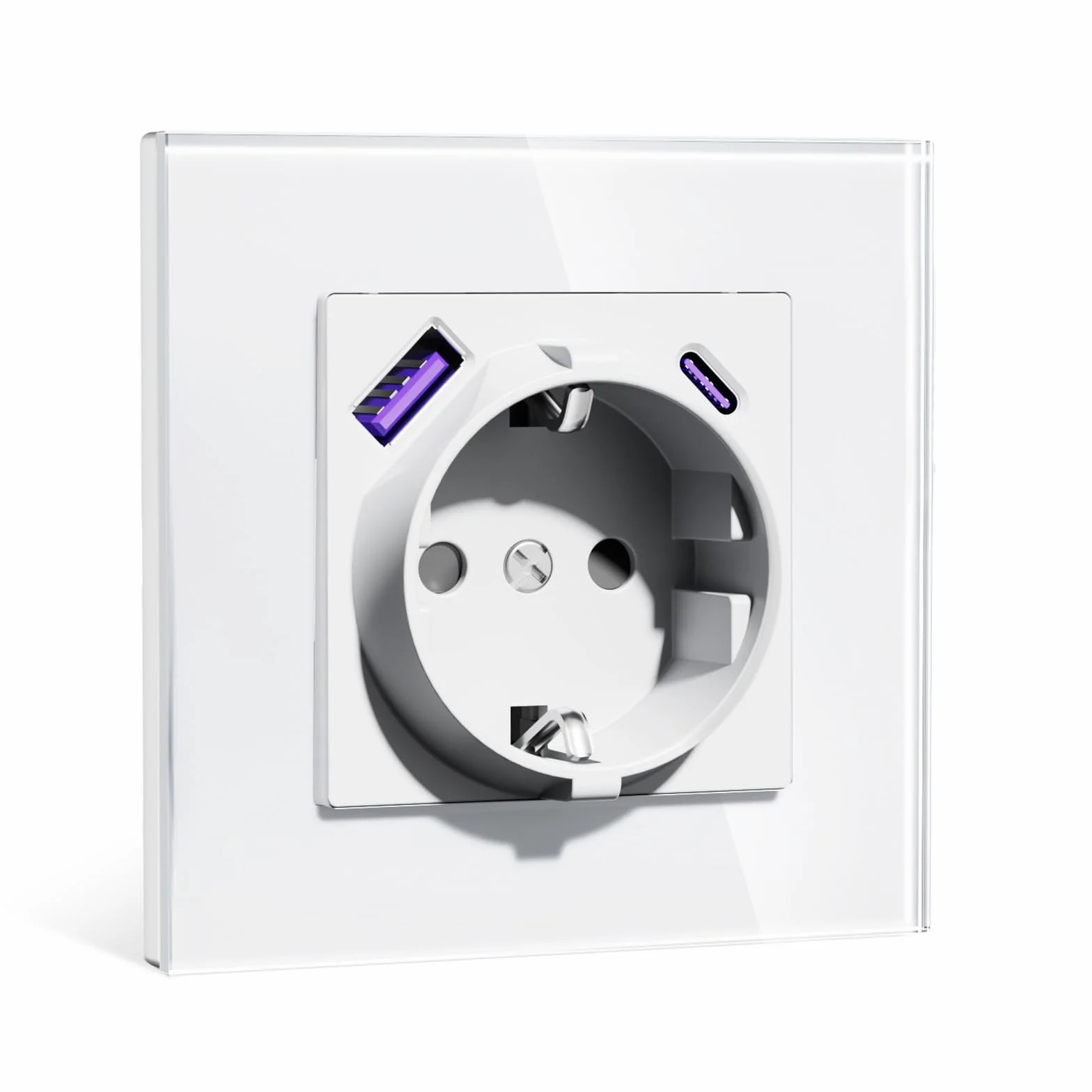 Enchufe con USB Pared,Enchufe Pared Empotrable Estándar con 20 W USB-A/C,86 * 86mm 1 Gang 16A,Toma de Corriente,Fácil Instalación,Blanco