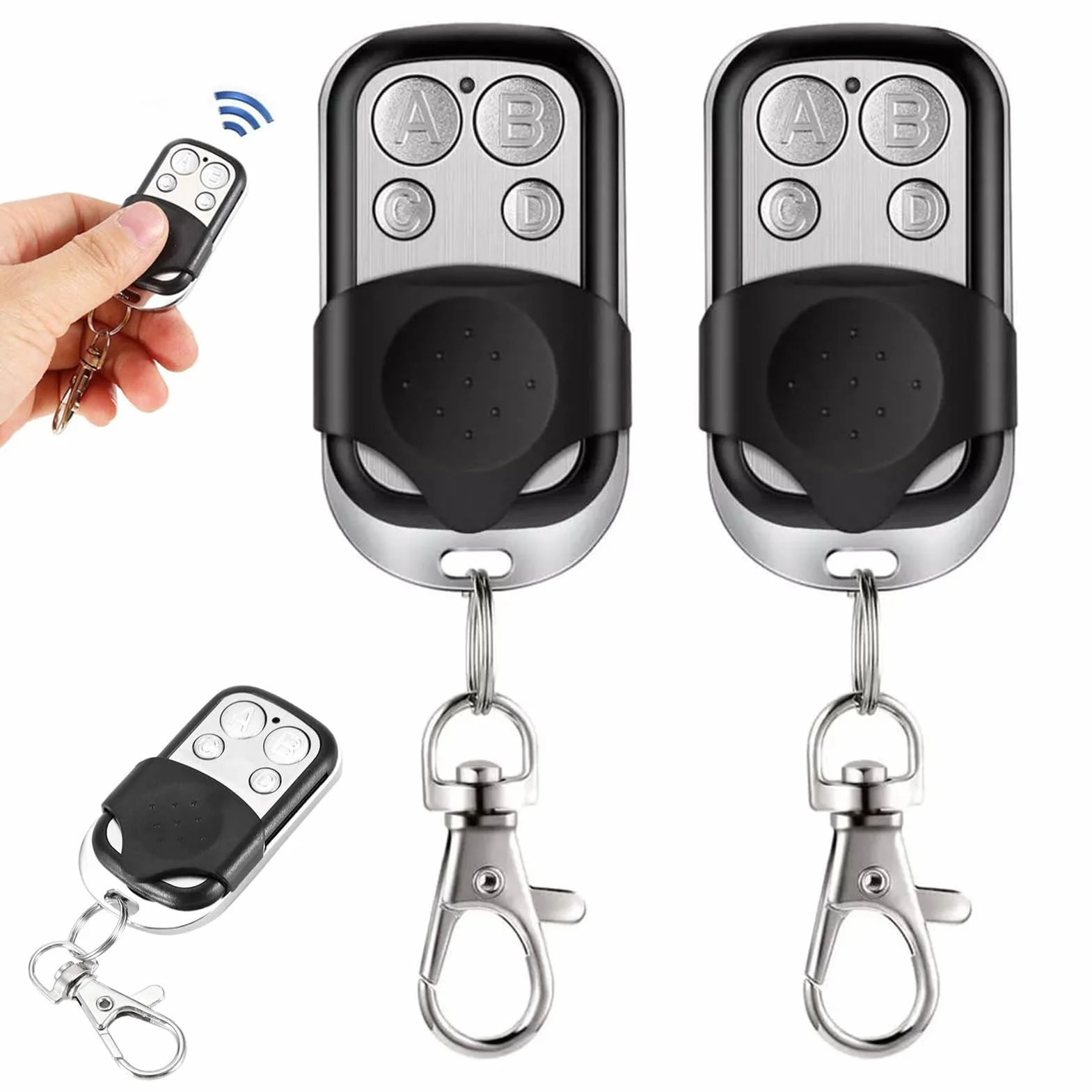 2 Piezas Mando Garaje Universal 433MHz, Mando Garaje Clonador con 4 Botones, MandoPuerta Garaje Codigo Fijo, MandoDistancia Garaje, MandodeGaraje, MandoParking para Puerta deGaraje Automática