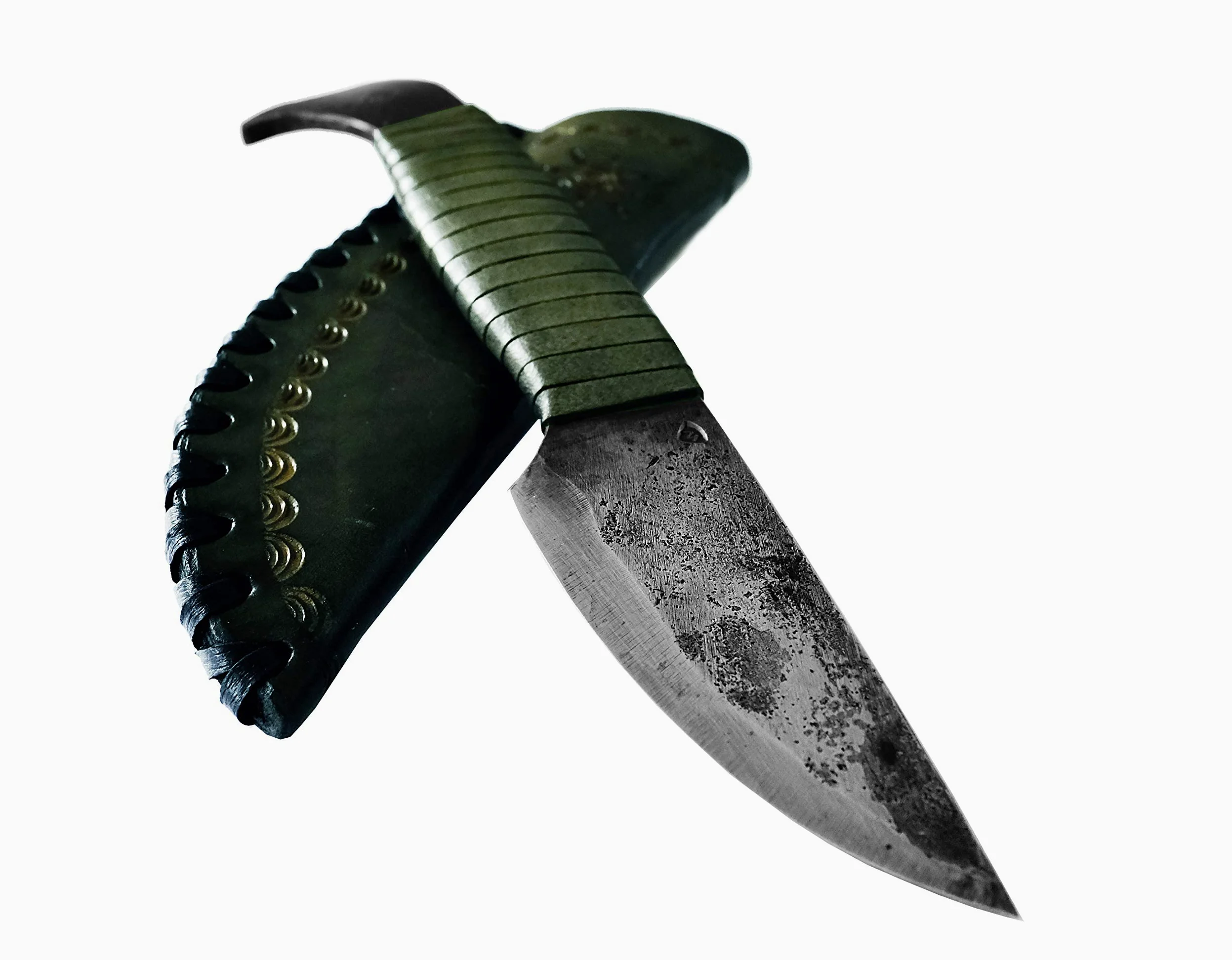 Toferner - Cuchillo de acero cabeza de pájaro - Forjado a mano y aspecto vintage - Hoja puntiaguda ultra afilada - Elegante diseño antiguo - Incluye estuche de cuero auténtico