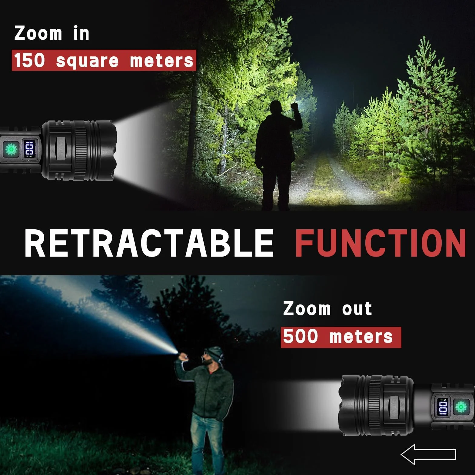 2 Piezas Linternas LED Alta Potencia 30000 Lúmenes, Recargable USB Táctica Militar XHP70.2 Con Zoom y COB, IPX67 Impermeable 5 Modos Portátil