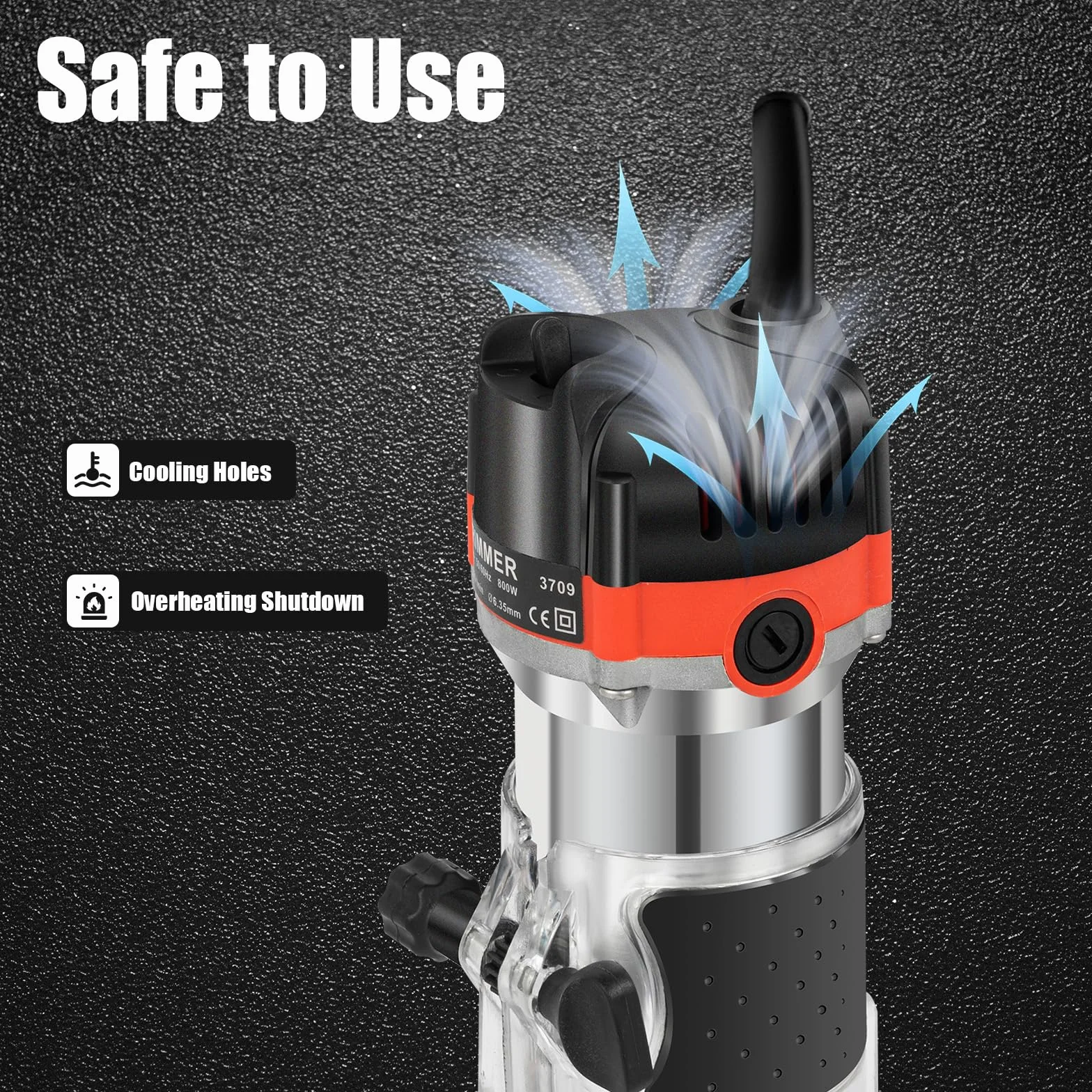 Fresadora de cantos, fresadora manual eléctrica de 800W, 30000 rpm, con carcasa de aluminio para trabajar la madera