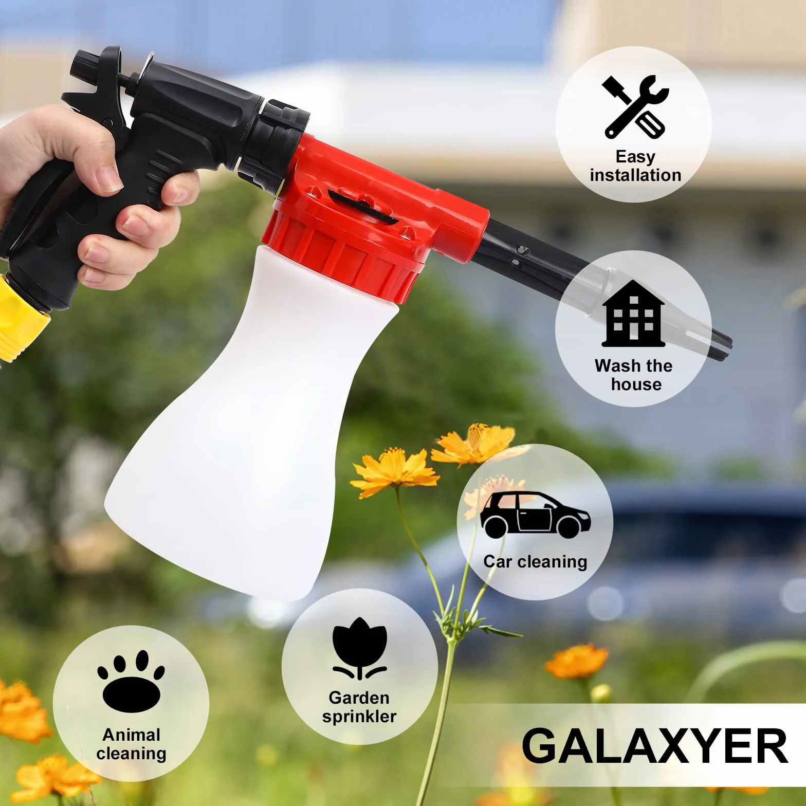 GALAXYER Pistola de Espuma de Nieve Ajustable 900 ml, Puede conectar rápidamente mangueras de jardín, Foamaster para Limpieza de automóviles y Casas, riego de Jardines