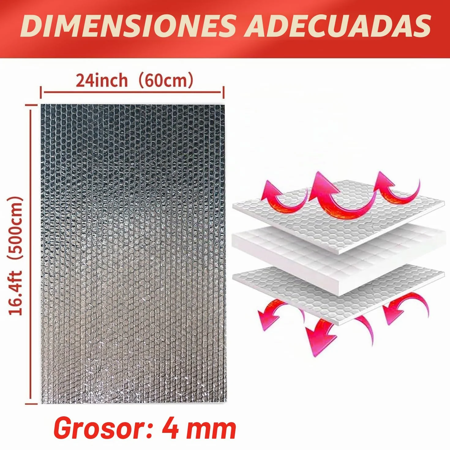 KAHEIGN Lámina de Aislamiento del Radiador, 5m x 60cm Reflector de Lámina de Aislamiento de Burbujas 4mm Espesor Reflector de Radiador Envolvente Reflectante de Calor con 12 Almohadillas Adhesivas