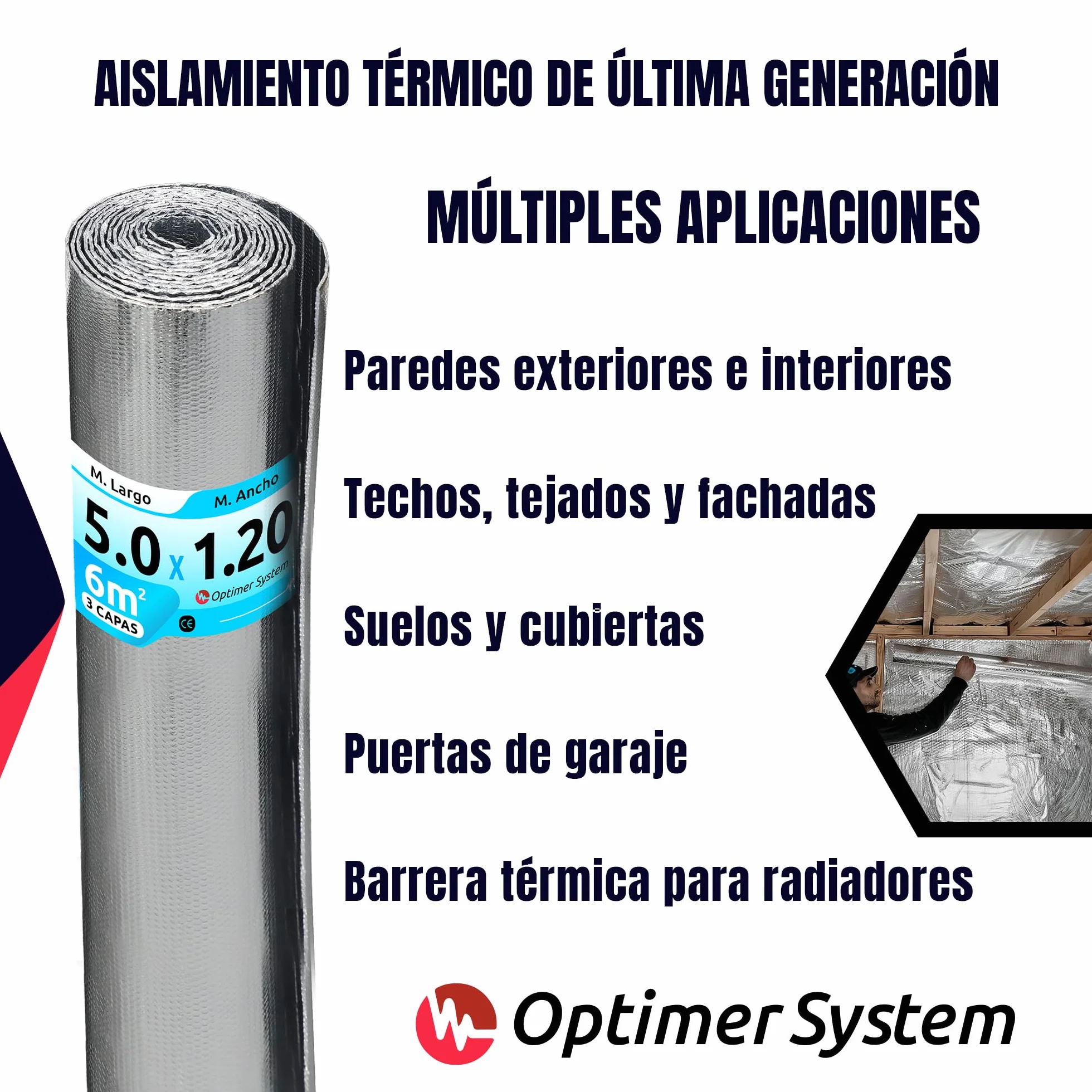 Aislante Térmico Multiusos 5x1.20m 6m² Rollo para Ventana, Pared, Suelo, Techo, Coche