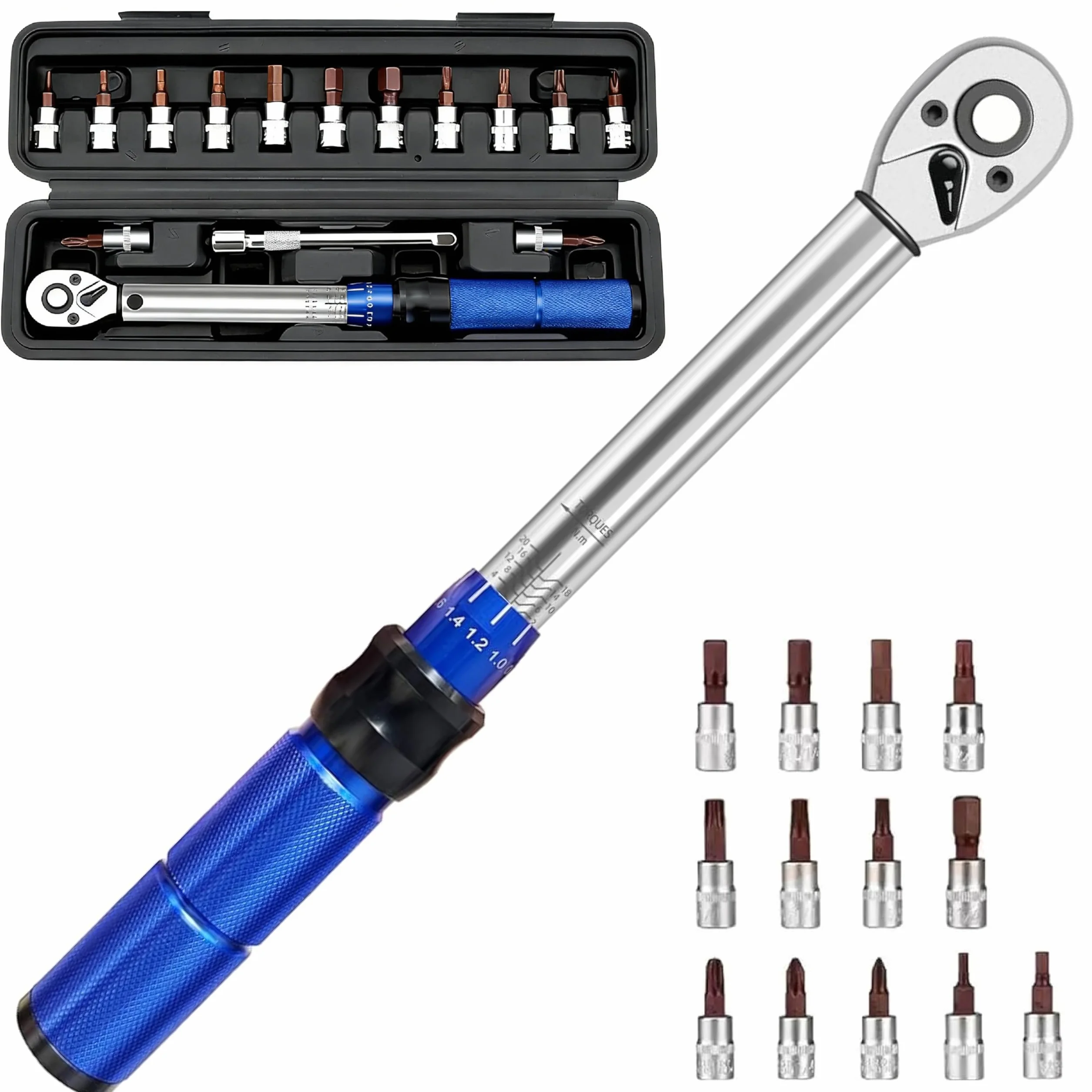 Juego de llaves dinamométricas de 15 piezas para bicicleta y motocicleta con maletín de almacenamiento – Juego de llaves de torque de 1/4 pulgada, juego de llaves Allen de 2-24 nm para