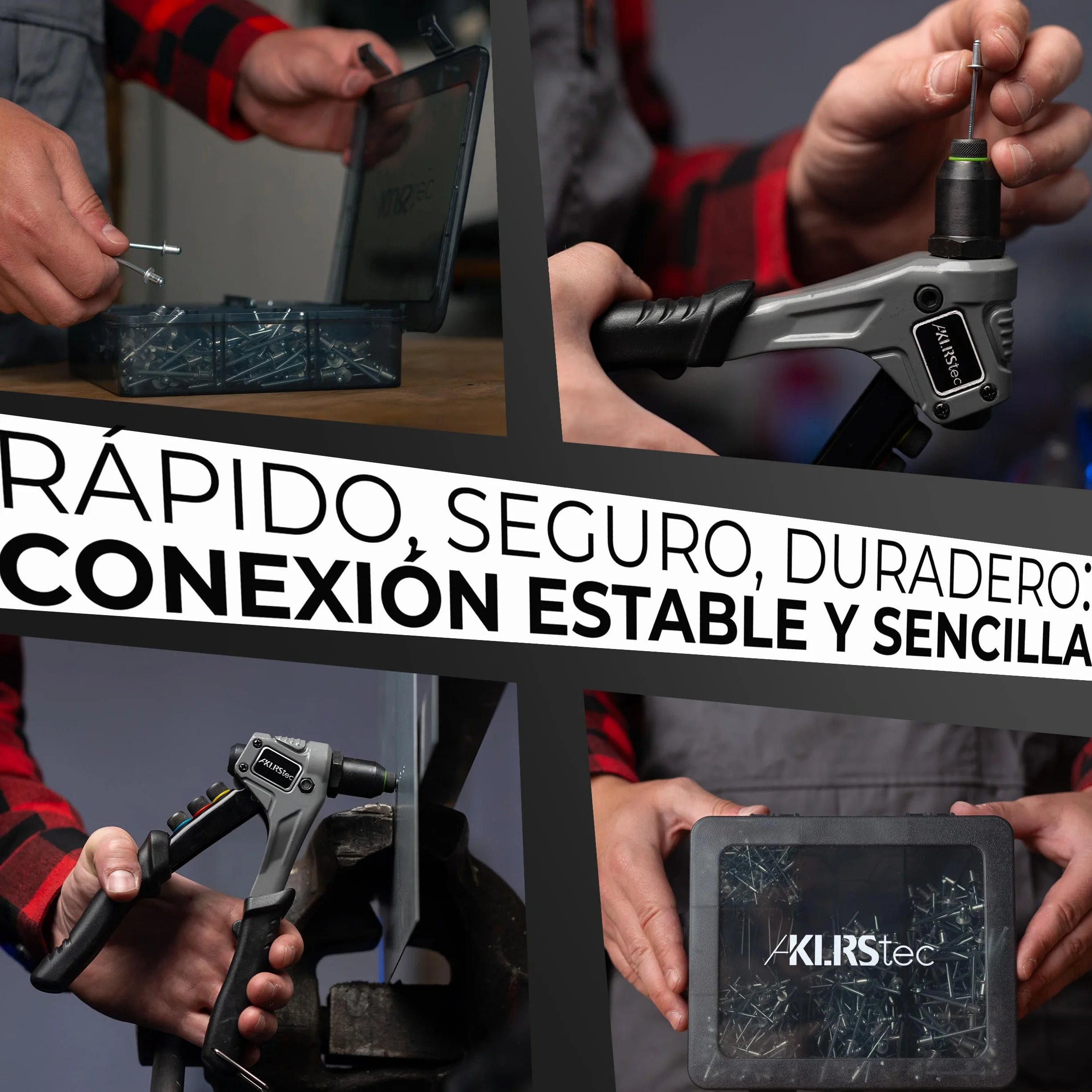KLRStec Profesional Juego de Remaches Ciegos 500 Piezas de Aluminio y Acero para Remachadora – 125 Piezas de Cada Tamaño 2,4 mm, 3,2 mm, 4,0 mm y 4,8 mm