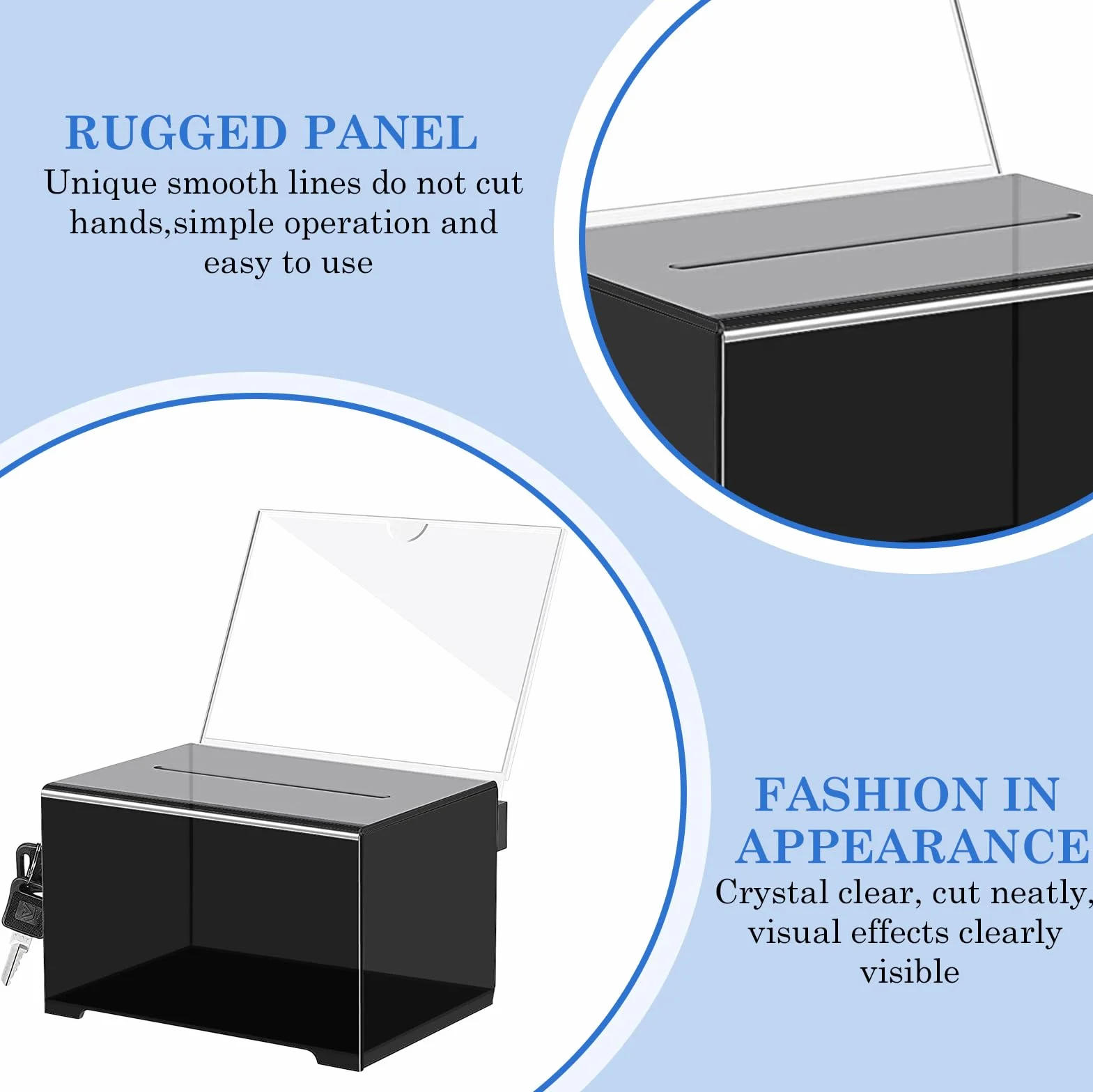 Caja de Donación de Acrílico: Urna de Acrílico con Cerradura, Caja de Donación con Llave, Urna con Soporte para Carteles, Caja de Donación para Comentarios, 155 x 109 x 96 mm, Negro