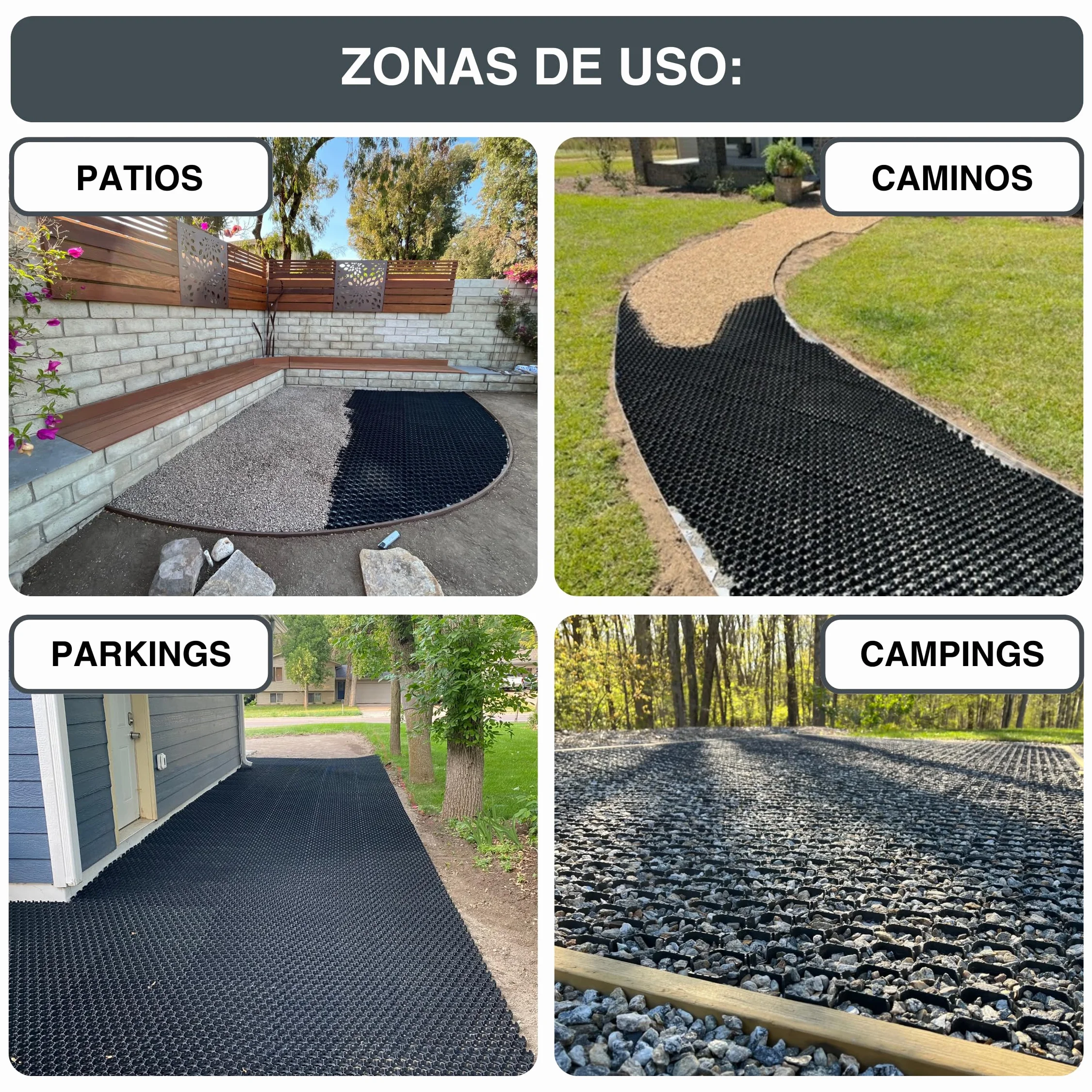 Vodaland HEXpave Pavimento Permeable Estabilizador de Grava 3 cm Altura 12000 kg Pack 5,85 m²