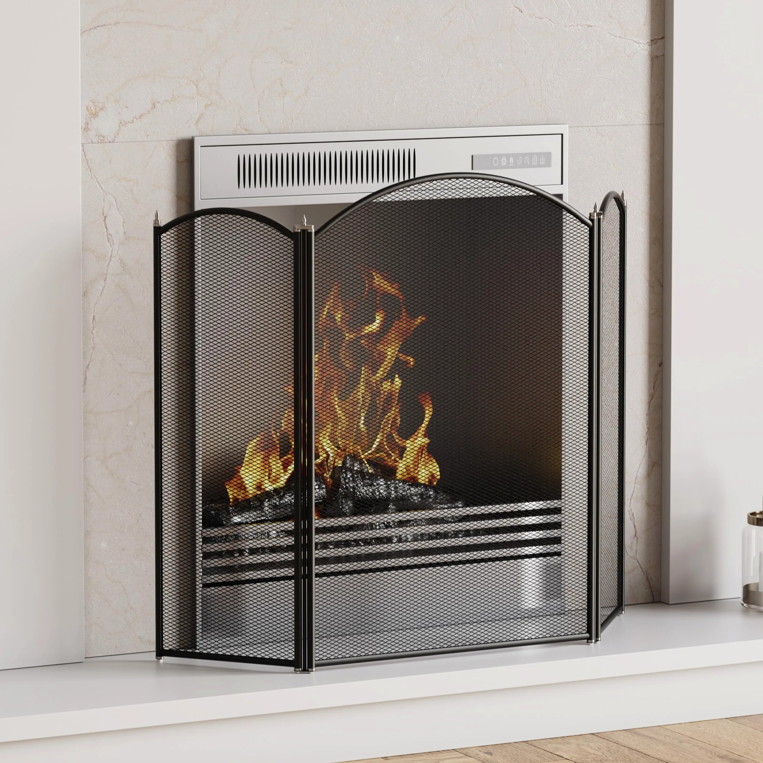 Fire Vida Selby - Protector contra Incendios de 3 Paneles, Metal, Color Negro
