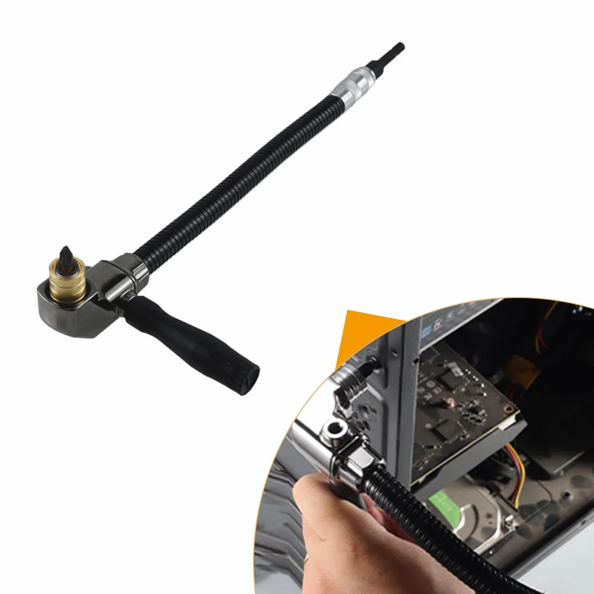 Taladro eléctrico de 90 grados con portabrocas de ángulo recto y varilla de extensión de eje flexible para carpintería, renovación del hogar y espacios reducidos.