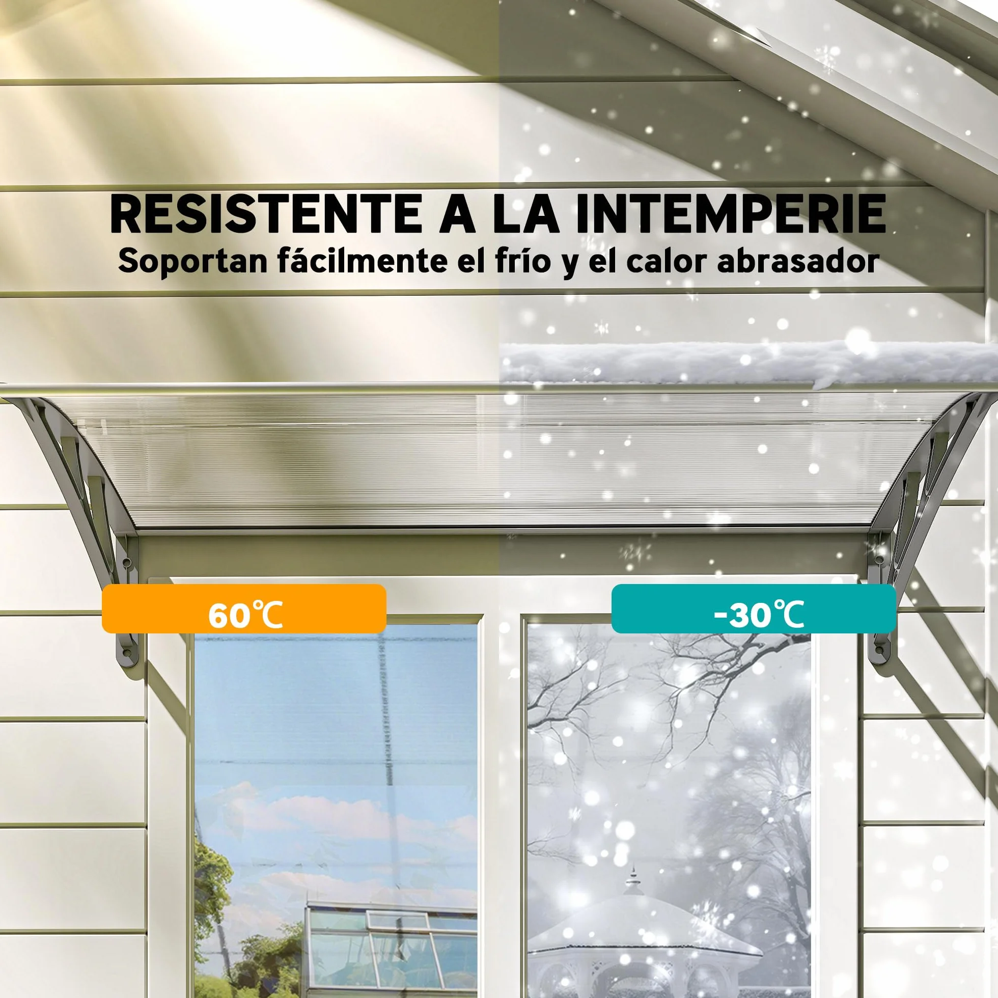 Outsunny Marquesina Exterior 110x60 cm Tejadillo Protección Sol Lluvia Policarbonato Soportes PP Regleta Aluminio Gris Transparente