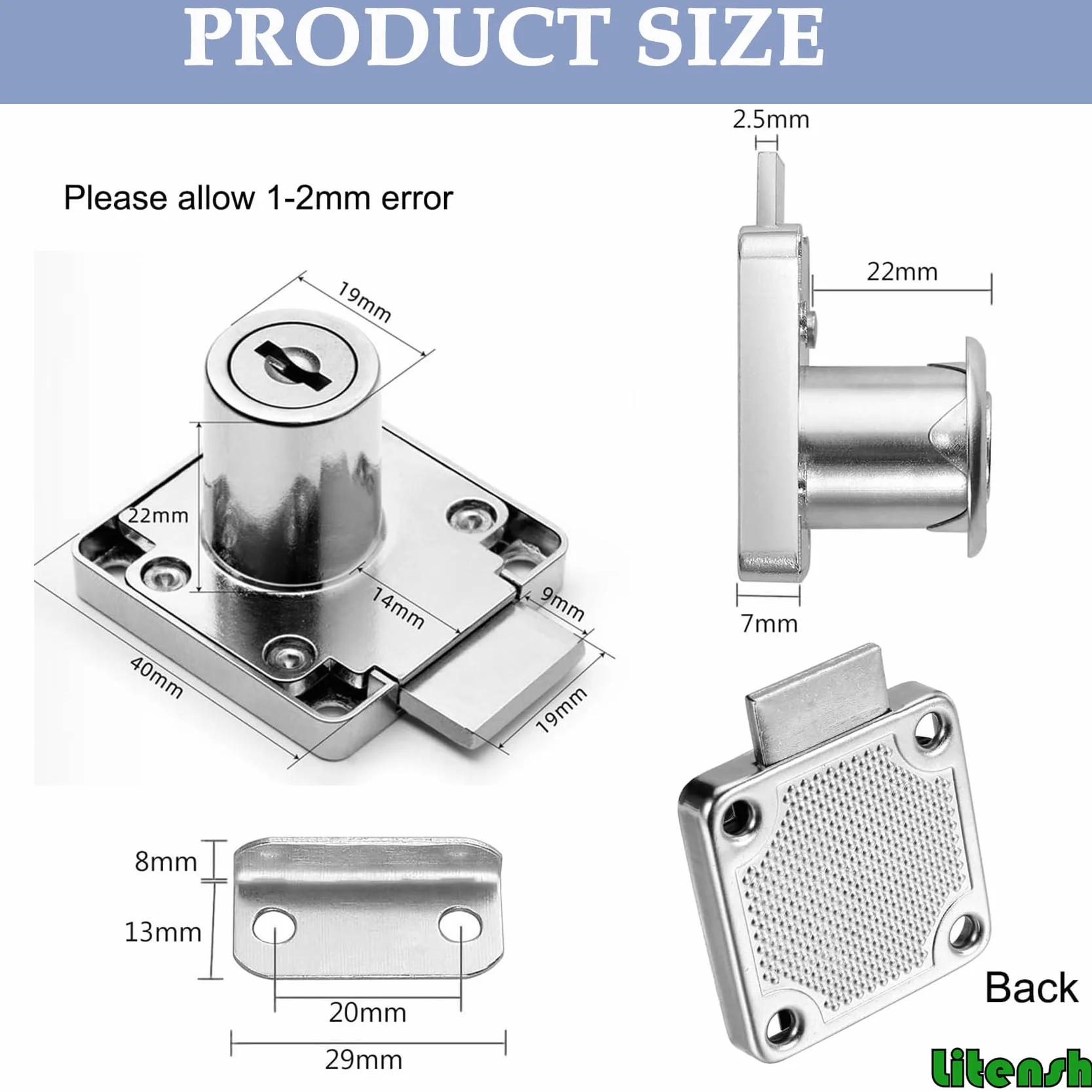 Cam Lock 22mm Cerradura de Seguridad para Gabinete con Llave Muebles Armario Buzón