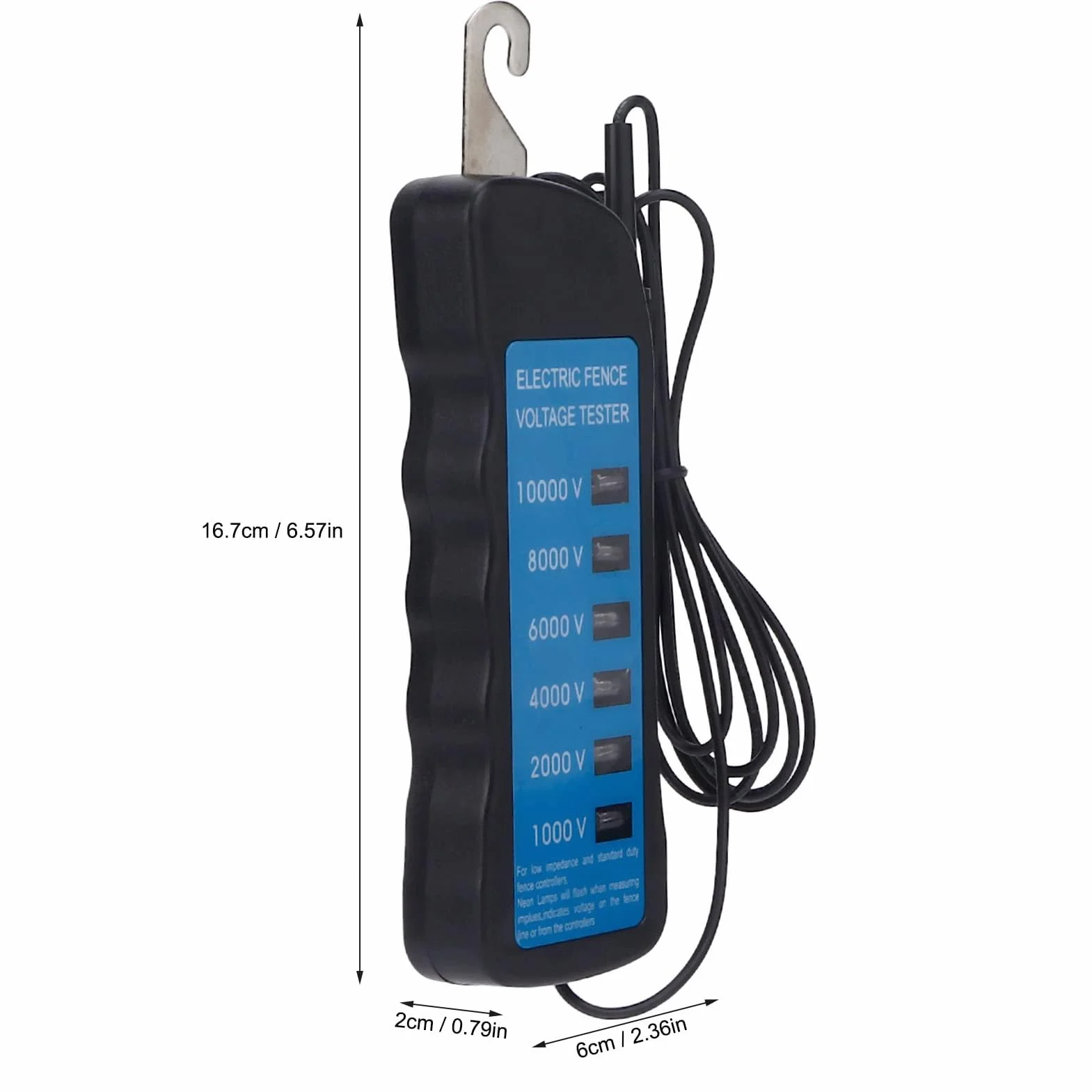 Vibrivo10000V Comprobador de valla de pastoreo medidor de corriente resistente al agua 6 LED solar 16,7 x 6 x 2 cm