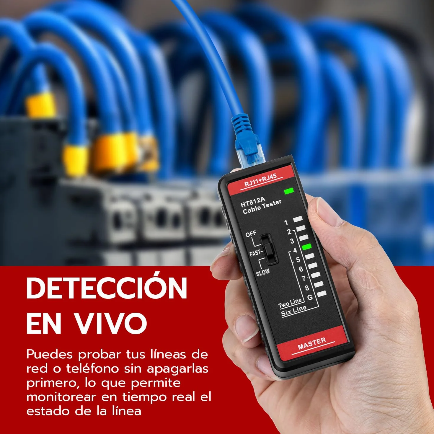 Mcbazel Comprobador de Cables de Red RJ11 RJ45, Tester LAN para CAT6A CAT6 CAT5E CAT5