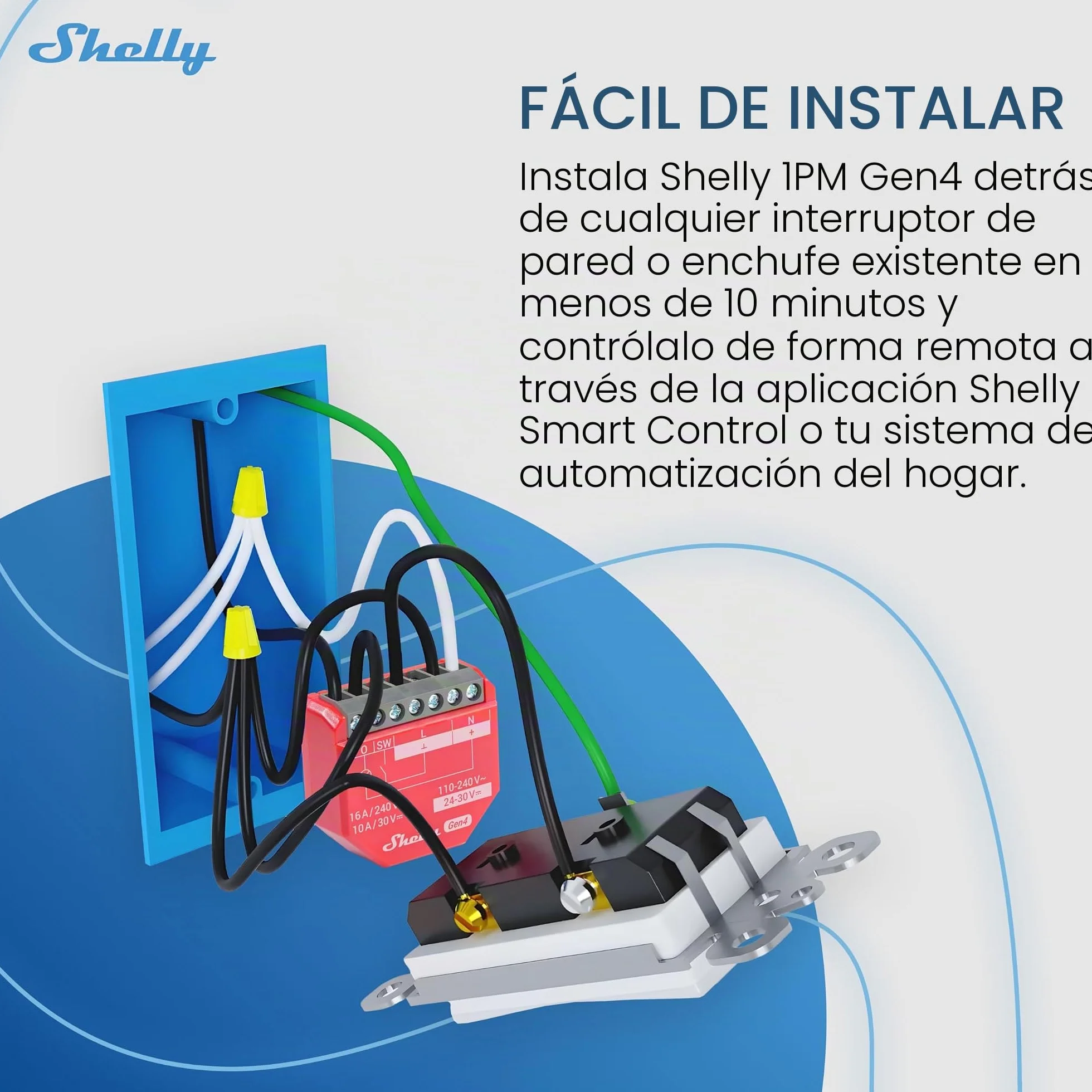 Shelly 1PM Gen4 Módulo interruptor inalámbrico Matter Zigbee Wi-Fi 1 canal 16A Medición de consumo Relé de luz Control app voz Alexa Google Apple HomeKit 4 Piezas