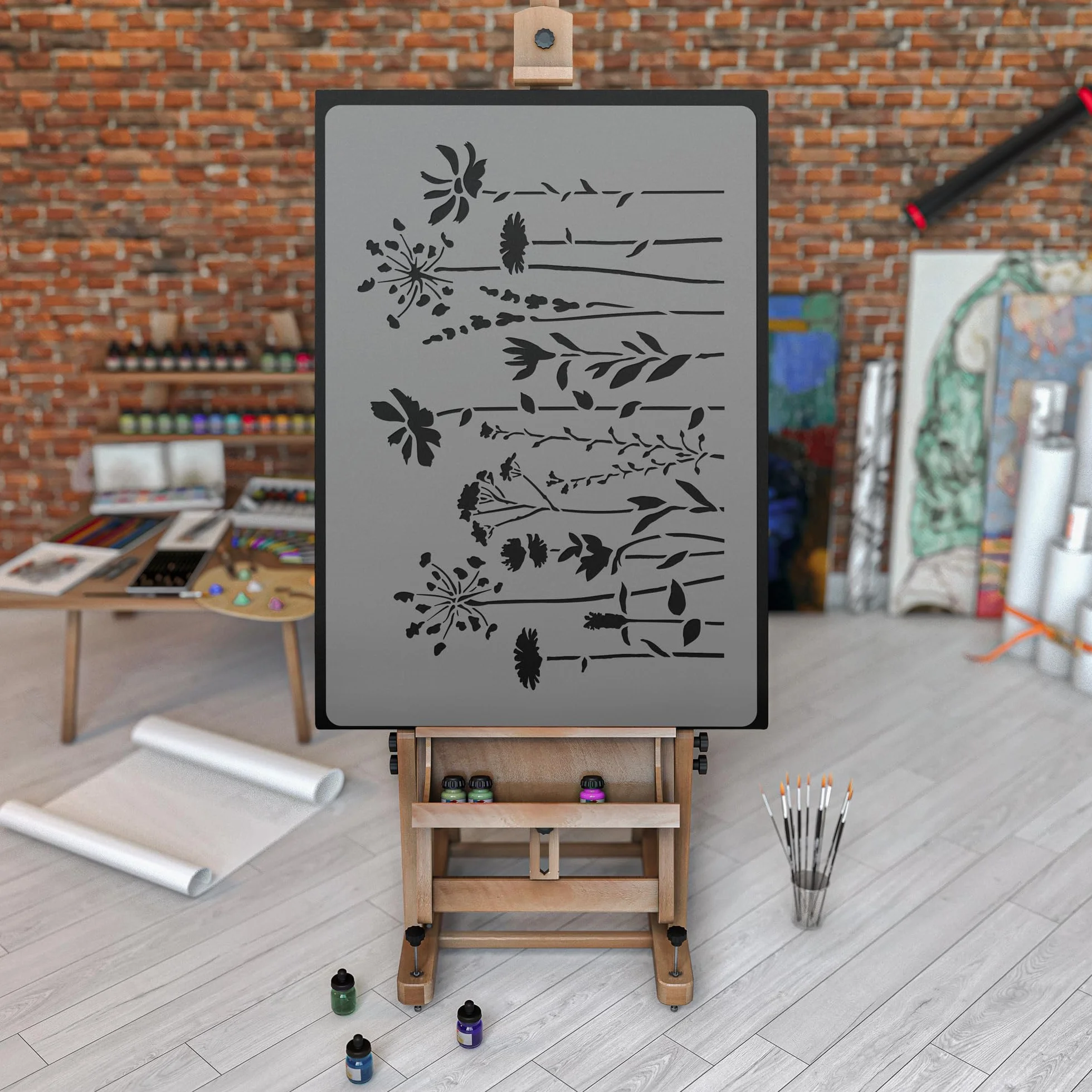 NAKLEO Plantilla de Flores para Pintar Paredes Grandes 43x64cm, Prado Flor Naturaleza Patrón Plástico y Reutilizable, Stencil Manualidades DIY Artesanía Casa Decoración, Piso Madera Tejido Muebles