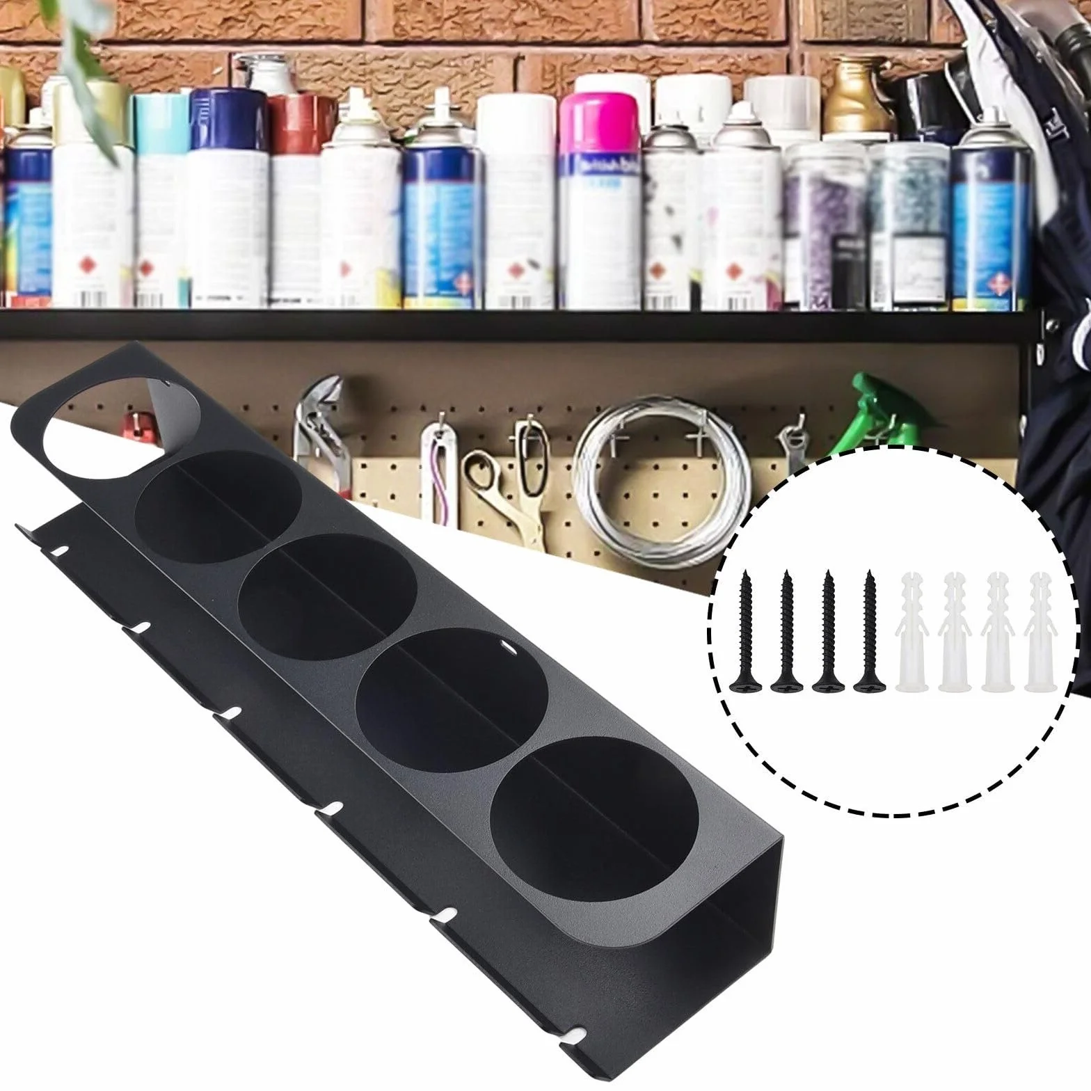 Soporte Spray, 2PCS Estante De Almacenamiento Para Botellas De Spray Para Latas De Montado En La Pared Y Organizador De Herramientas Eléctricas Soporte De Almacenamiento Accesorio De 5 Orificios