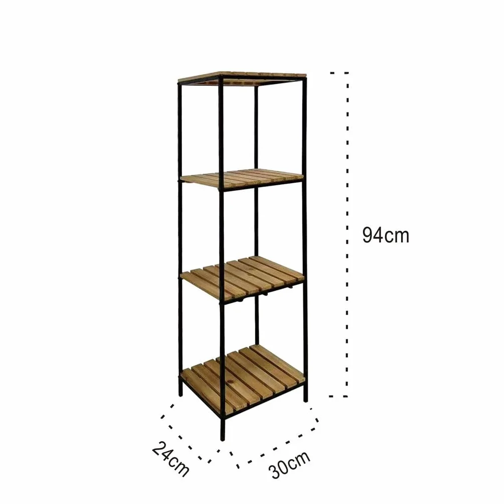 Estante Organizador de Madera Natural 3 Niveles con Marcos Metal para Baño