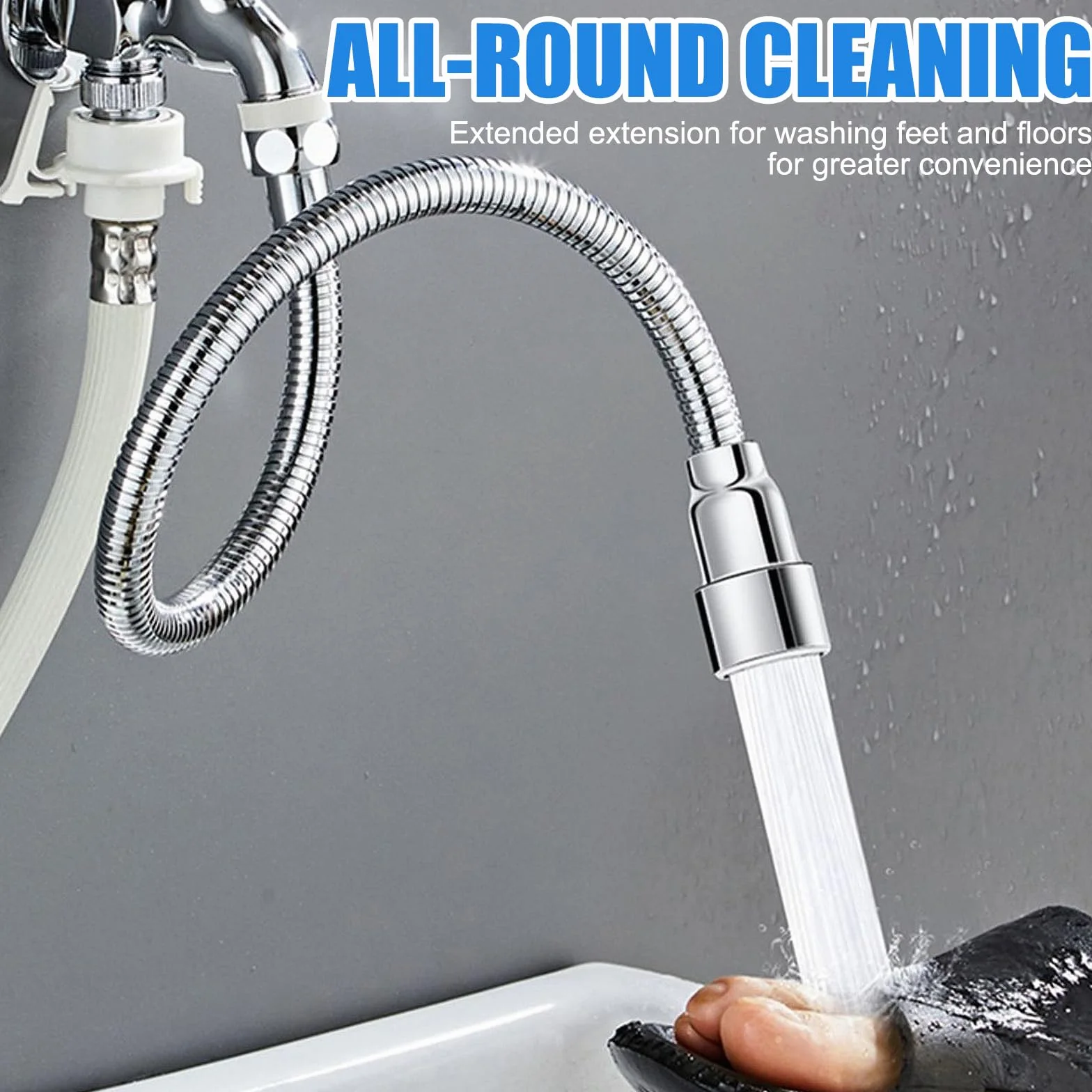 Extensor Grifo, Extensión de Grifo Cocina 30 cm Inoxidable, Extensor de Tap Giratorio de 720° Grados, Con Adaptador de Rosca de Transferencia y Junta Antifugas, para Baños y Cocinas