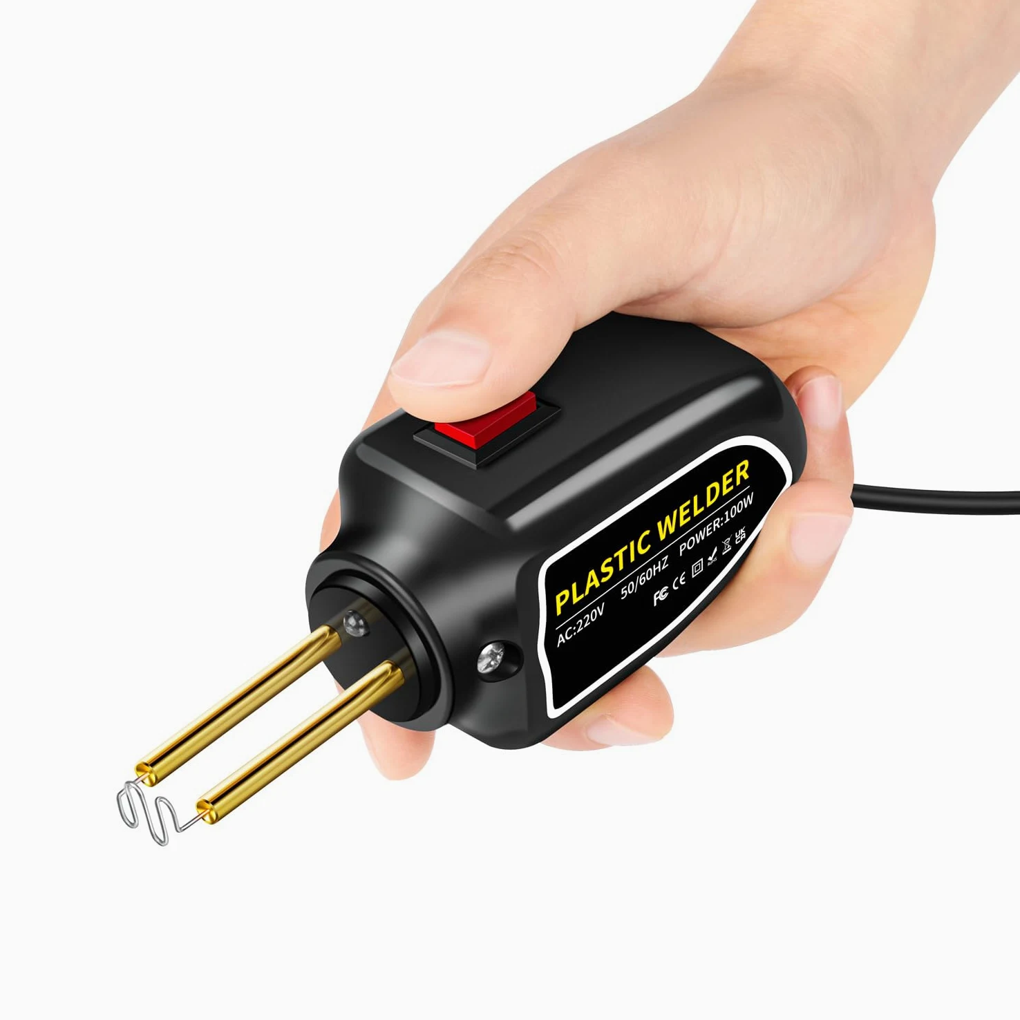 Máquina de soldadura de plástico de 100 W, kit de reparación de parachoques de coche, grapadora de calor con 200 clavos de soldadura, plana/esquina exterior/esquina interior/hebillas
