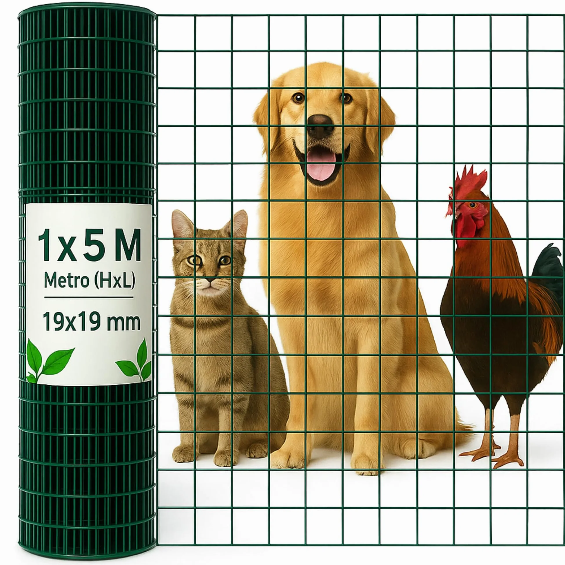 TECHZOCO Malla Metálica, Malla cuadrada de protección balcones, plastificado, Red plastificada, Malla de alambre plastificada, Cuadrada 19x19 mm, 300 gramos m2, 100 cm de alto x 500 cm largo, Verde.
