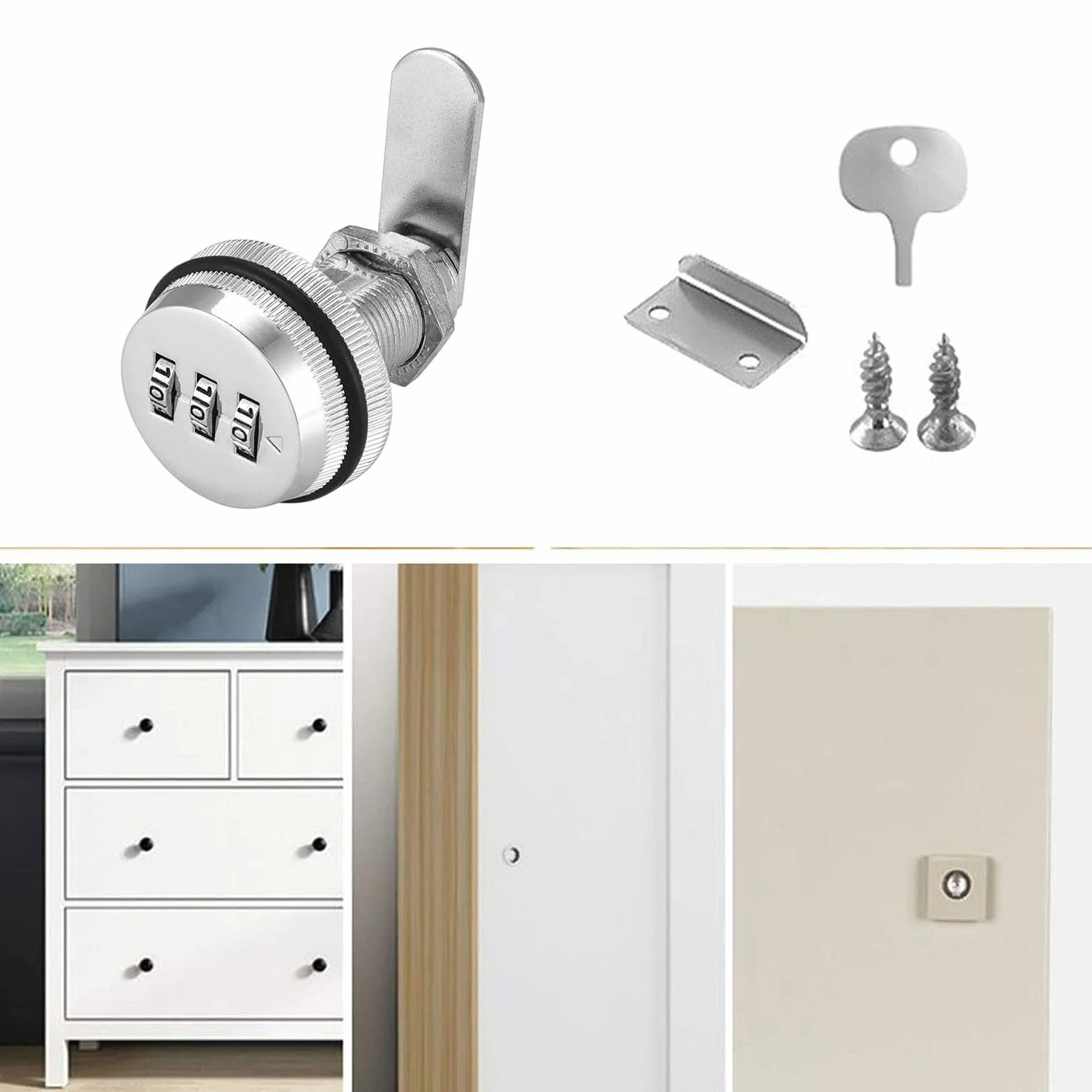 Cerradura de Combinación de Cajón, Codificada Contraseña, Cam Lock, para Buzón de Gabinete, 2 Piezas