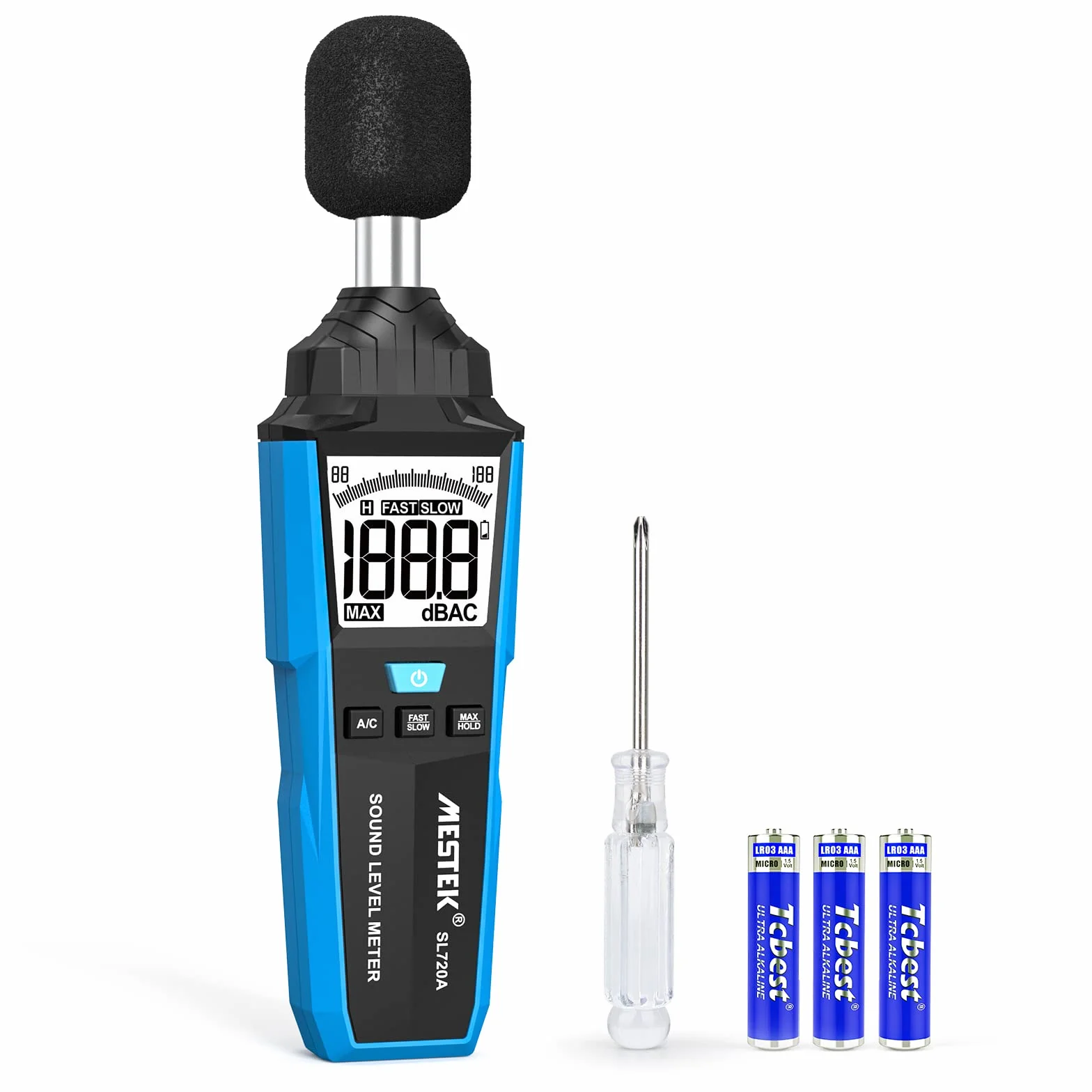 Sonometro, MESTEK Medidor Decibelios Portátil, de 30 dB a 130 dB, Pantalla LCD A/C Ponderado, se Puede Utilizar en Hogares, Fábricas y Carreteras
