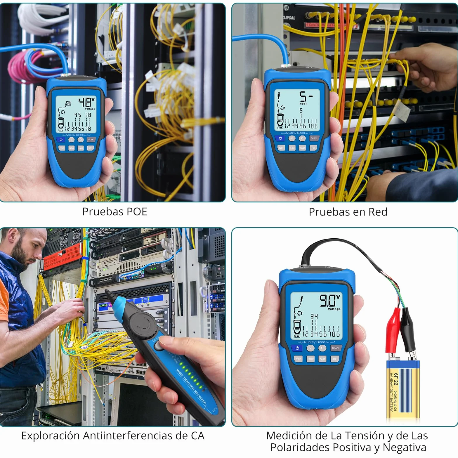 Probador de Cable POE Rastreador de Cables RJ45 LCD Buscador de Líneas CAT5/5e CAT6 Cat7 Cat8 Prueba de Voltaje