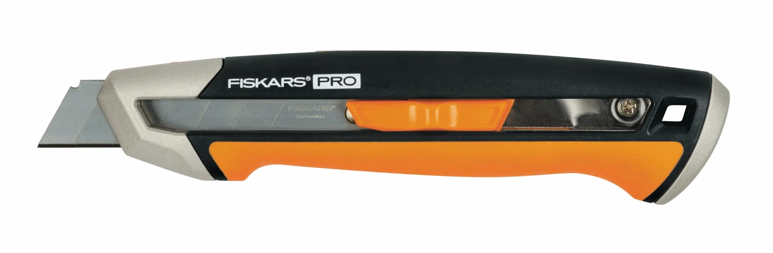 Fiskars Cutter CarbonMax con cuchillas quebradizas 18mm | Acero inoxidable/plástico, negro/naranja, CarbonMax, 1027227