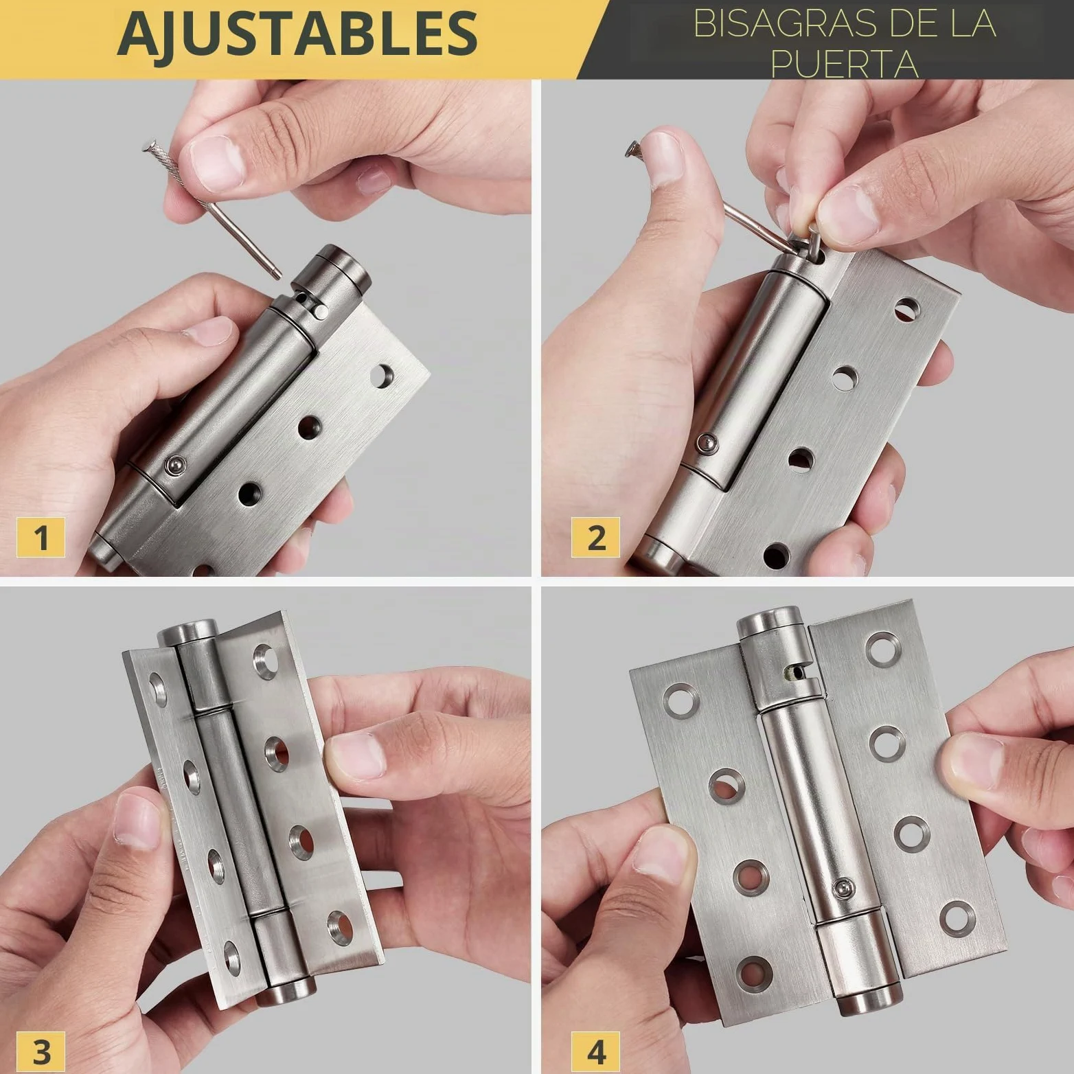 AMTOVL Bisagras para Puerta 4” 3PCs Bisagras de Acero Inoxidable con Resorte Ajustable Soporta Hasta 35KG Bisagras Plegables 100mm x 76mm x 3mm con Tornillos de Montaje para Mueble Puerta de Fuego