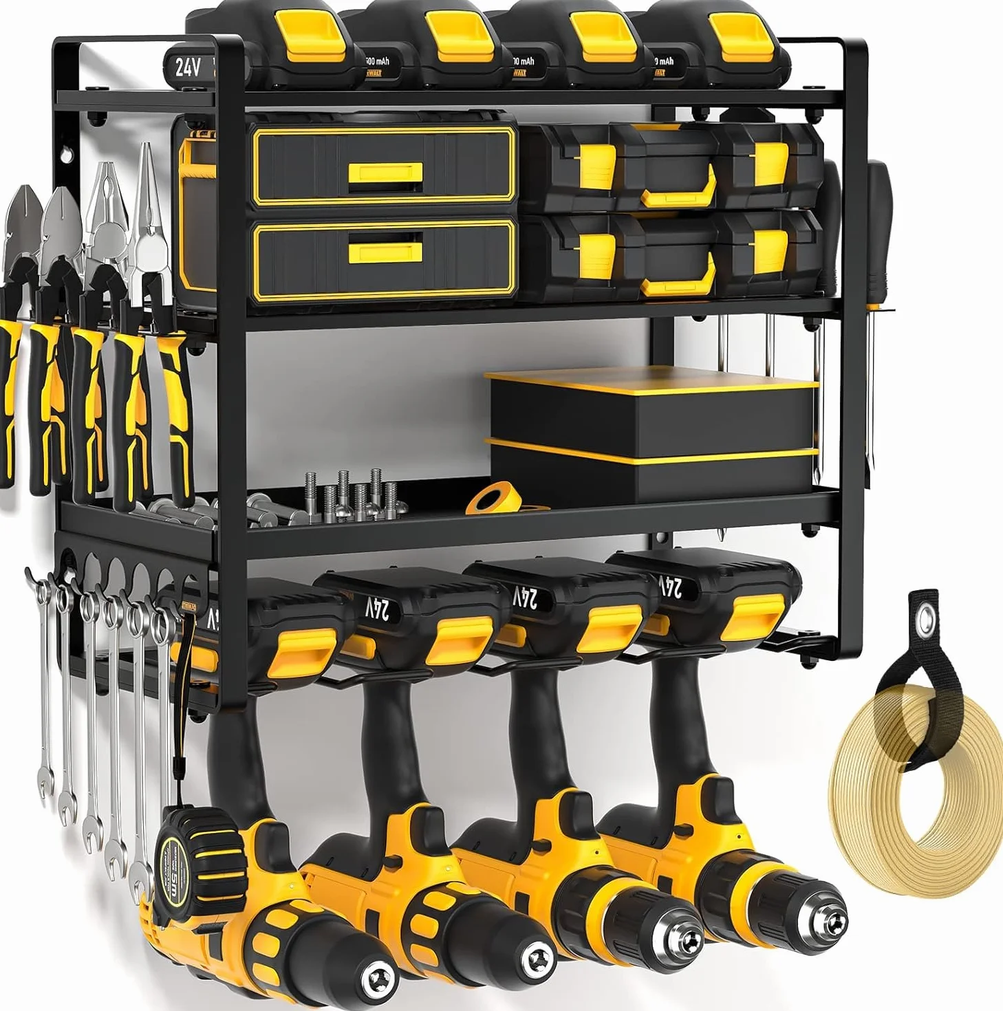 POKIPO Organizador de herramientas eléctricas, soporte de pared, soporte de taladro resistente, organizador de herramientas de garaje y almacenamiento, estante de herramientas adecuado para sala de