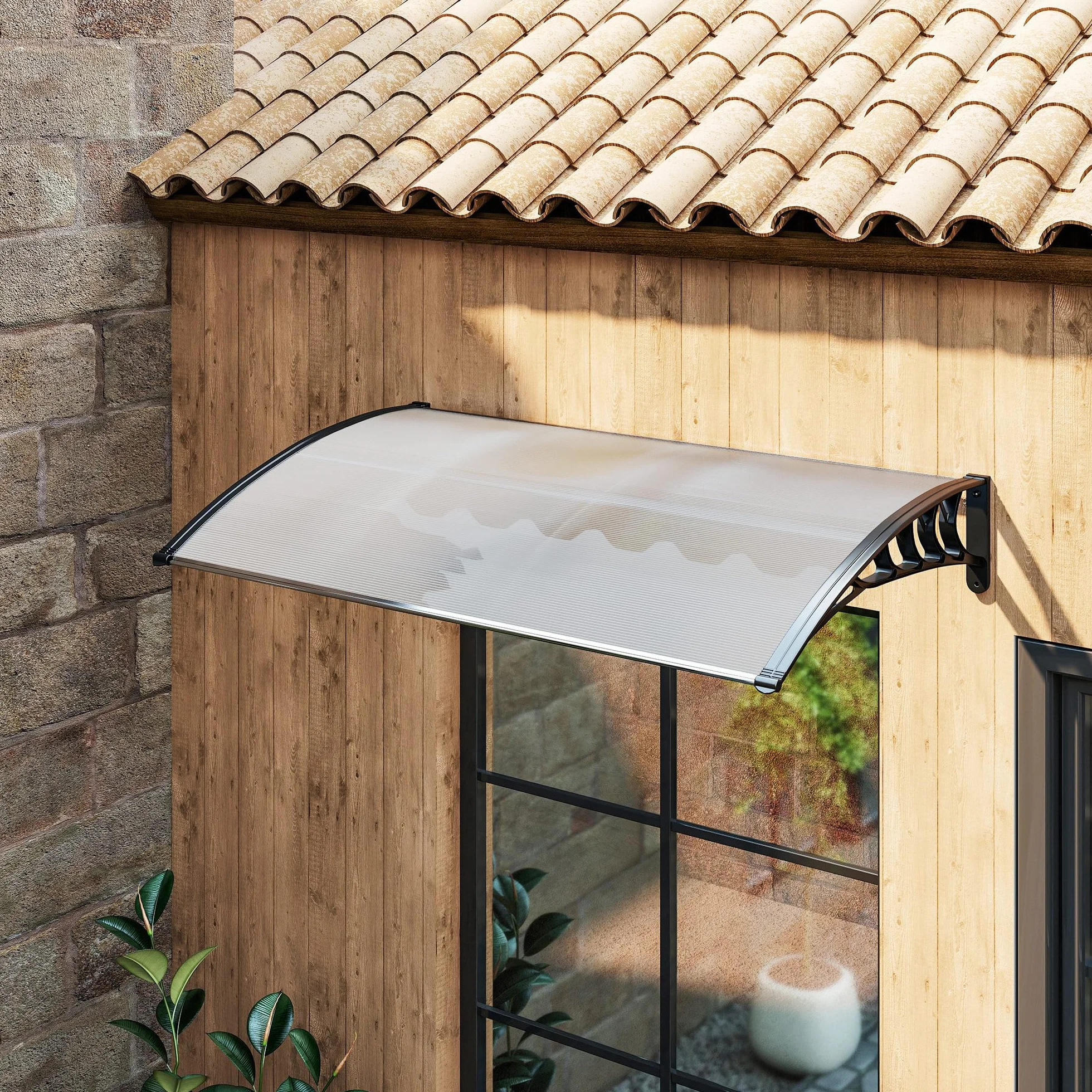 Outsunny Marquesinas Exterior 150x90 cm Tejadillo Protección Sol Lluvia Policarbonato Aluminio Blanco