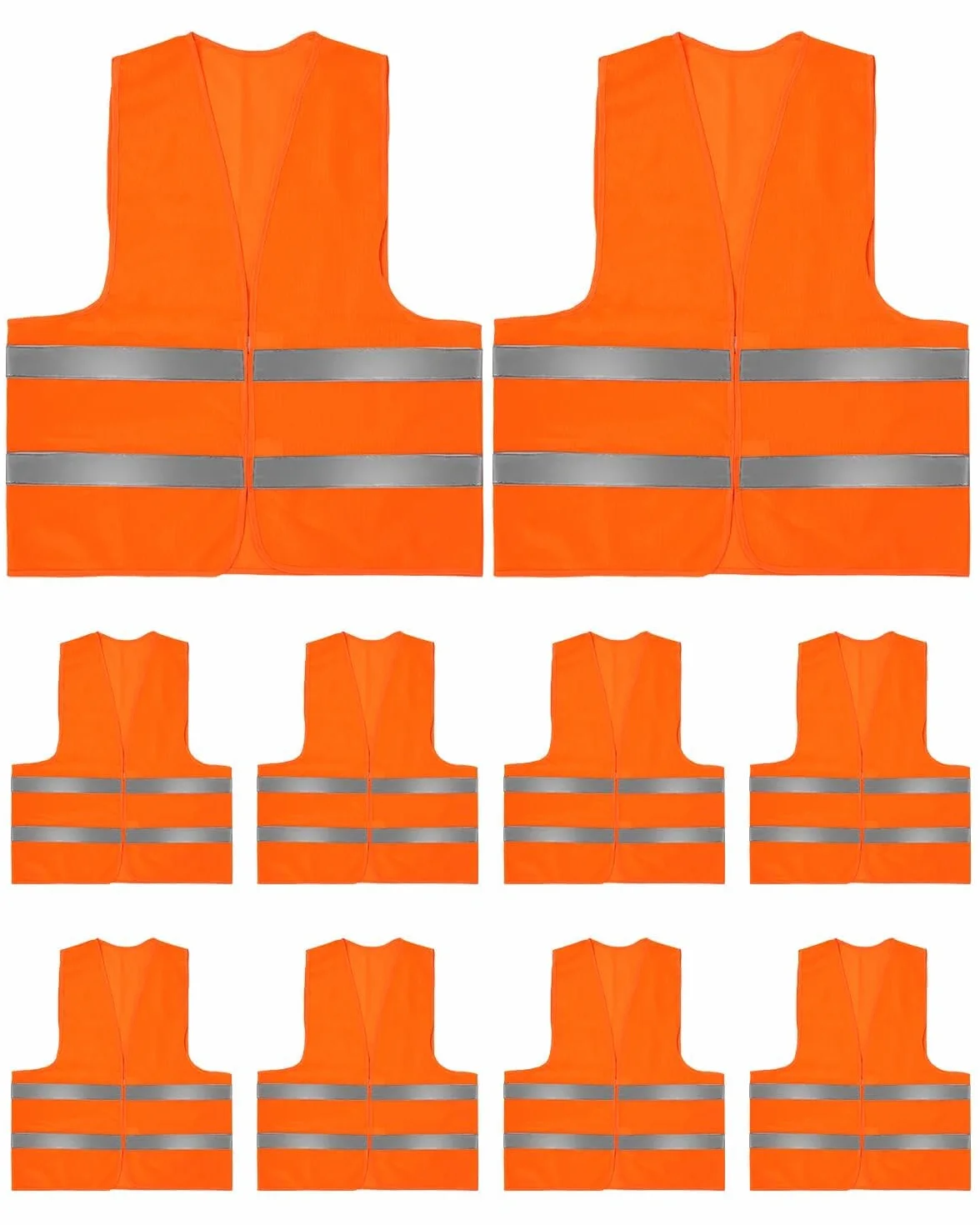 10 Unidades Chalecos Reflectantes de Alta Visibilidad, Chaleco Reflectante con 2 Tiras Reflectoras para Trabajo, Moto, Ciclismo, Running, Construcción de Carreteras y Control de Tráfico