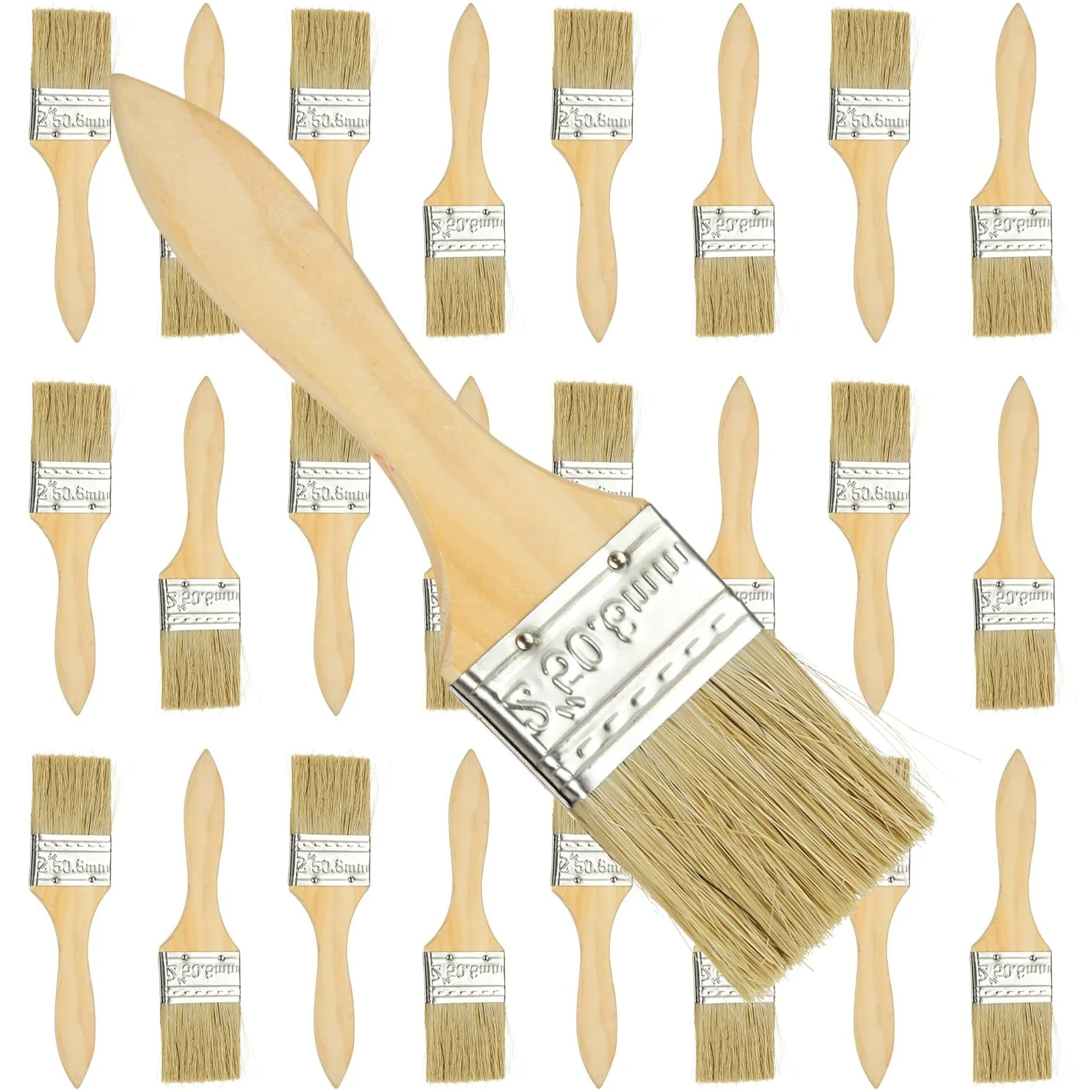 30 Piezas Brochas Pintura 2 Pulgadas, Brocha Plana con Mango de Madera y Cerdas PP, Pinceles Pintura para Pared Muebles Taller Escuela Bricolaje DIY