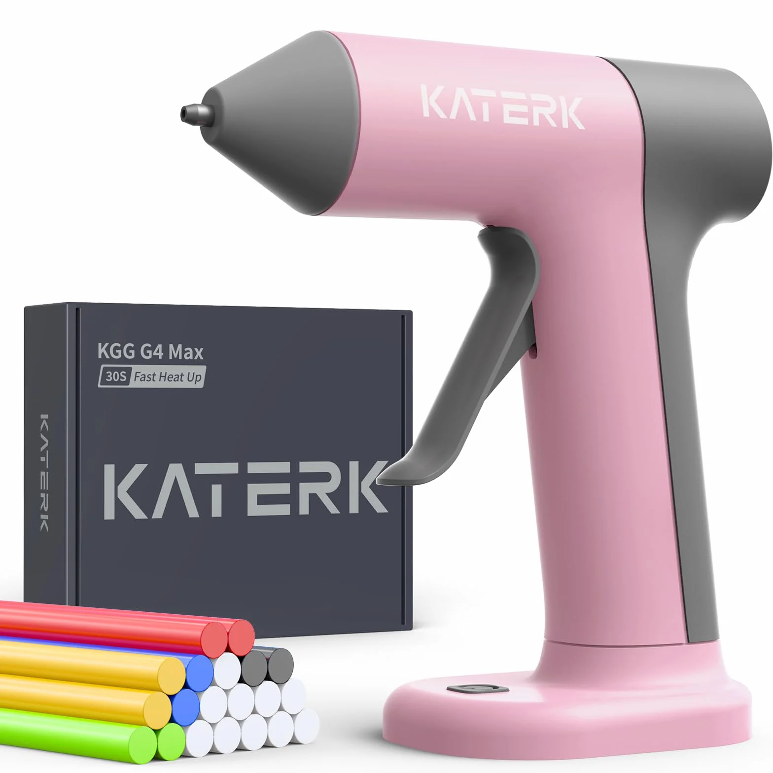 Katerk Pistola Silicona Caliente Inalambrica 2500mAh, Calentamiento 30S, Diseño Antigoteo, Incluye 20 Barras de 7mm (Claras y Color), Apagado Inteligente, Pistola Cola Quentepara DIY y Manualidades