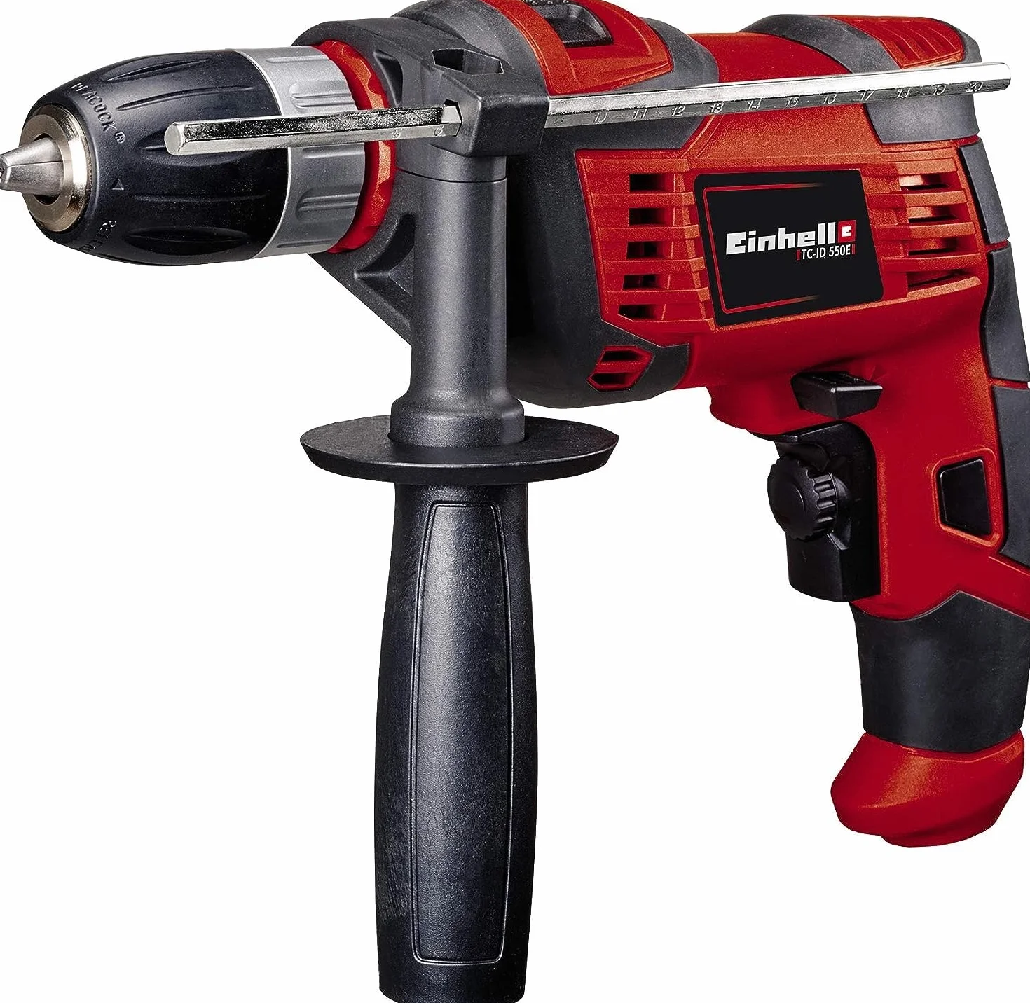 Einhell Taladro de impacto TC-ID 550 E (550 W, electrónica de control de velocidad, preselección de velocidad, rotación en el sentido de las agujas del reloj/antihorario, mango adicional)