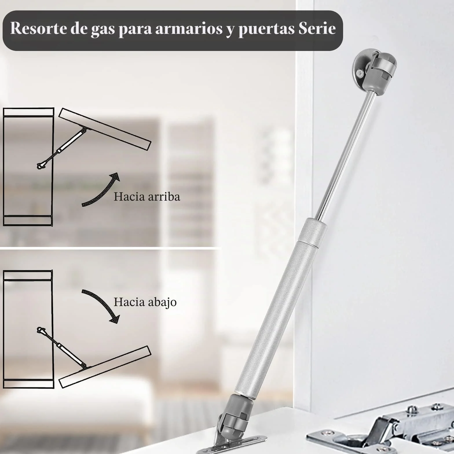 Vinabo Amortiguadores de Gas 100N para Puertas Armario, Resorte de Compresión con Tornillos, Pistones a Gas Muebles Cocina
