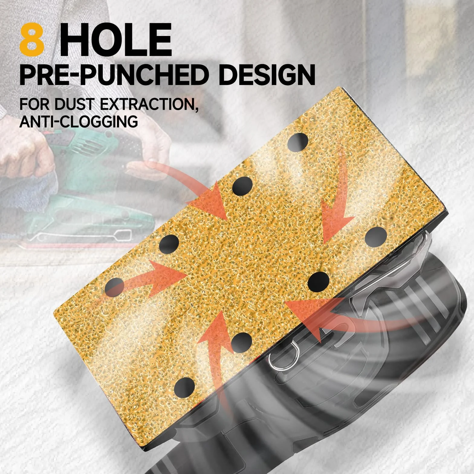 Papel de Lija 80x133mm 8 Agujeros P120 50 Hojas para Lijadora Orbital Madera Metal