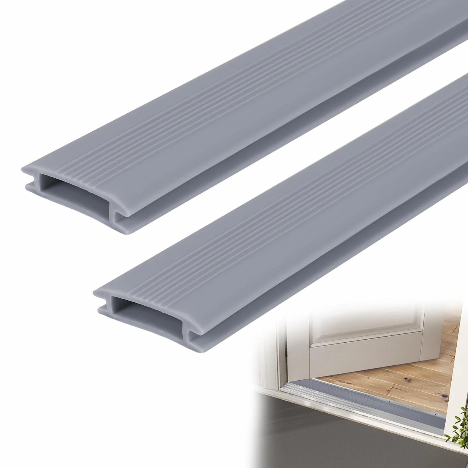Paquete de 2 sellos de umbral de puerta de 35 pulgadas de vinilo de repuesto para umbrales de aluminio de altura ajustable, tira flexible para puerta delantera exterior (gris)