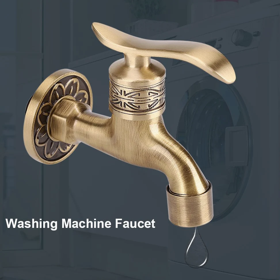 Grifo de Agua Fría Latón Antiguo Montado en Pared con Manija Palanca, Ideal para Lavadora Baño Jardín Piscina